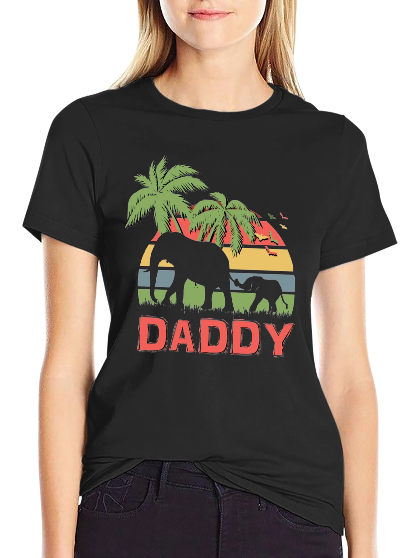 Daddy Elephant Graphic T-Shirt Retro Style