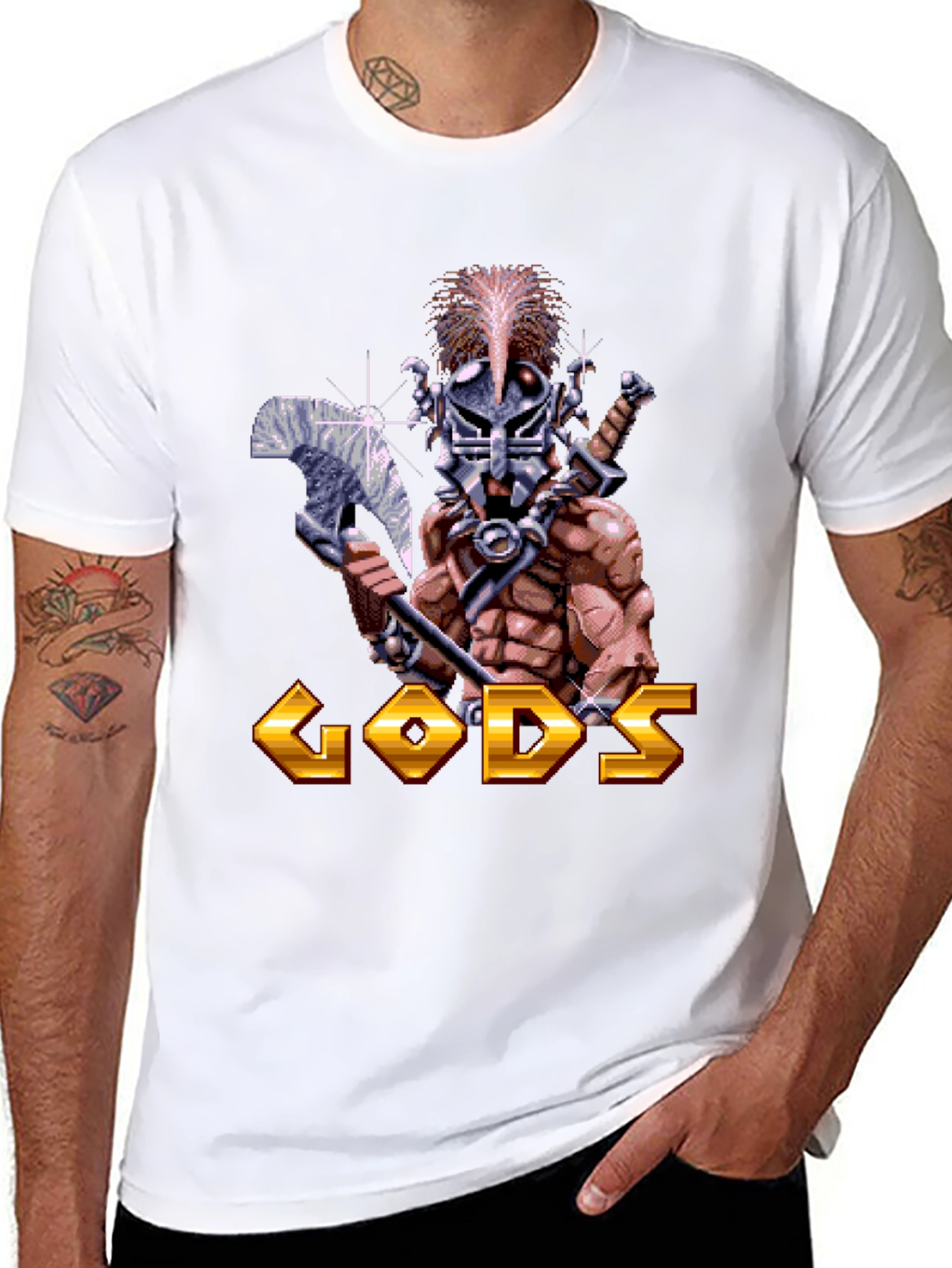 Gods T-Shirt - Retro Pixel Art Warrior