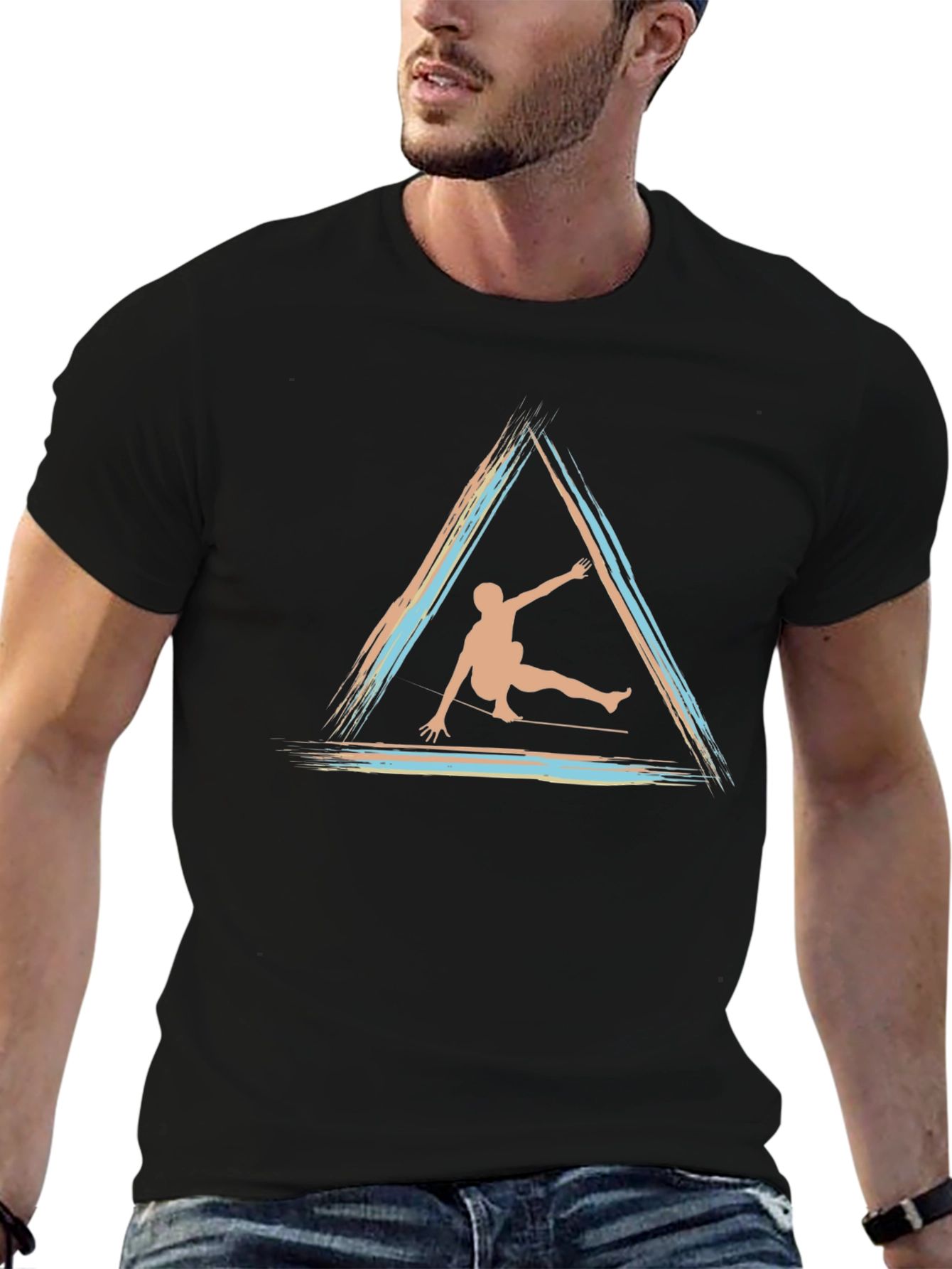 Geometric Slackline T-Shirt - Unique Triangle Design