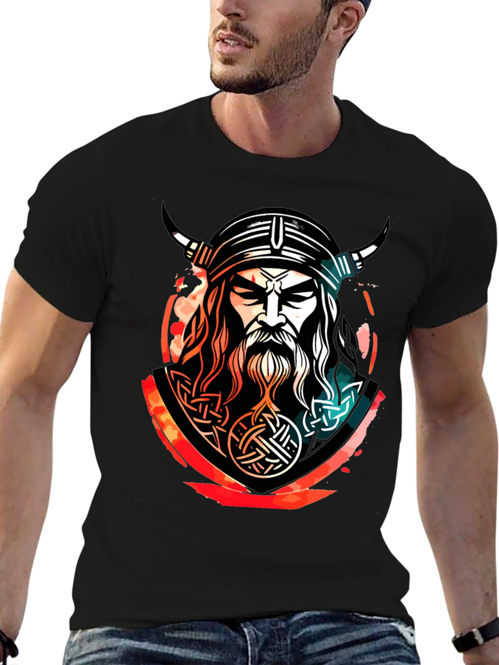 Viking Warrior Graphic Tee - Black