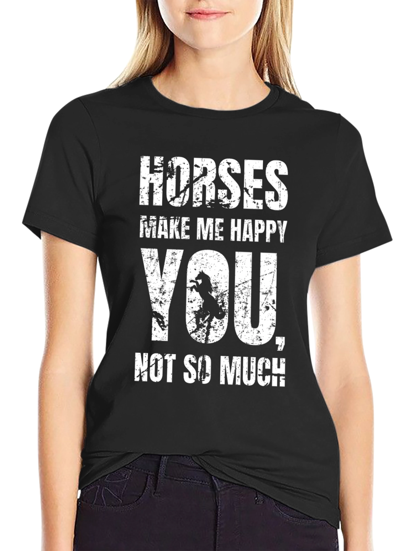 Horses Make Me Happy T-Shirt - Novelty Graphic Tee