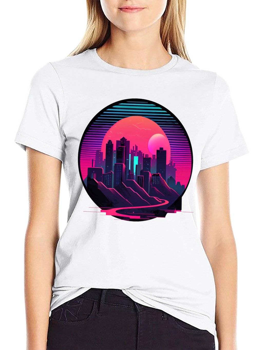Retro Cityscape T-Shirt - Synthwave Style