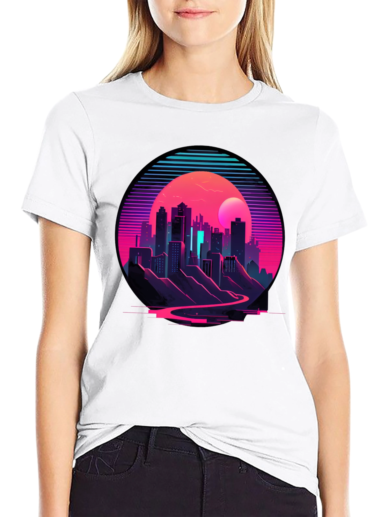 Retro Cityscape T-Shirt - Synthwave Style