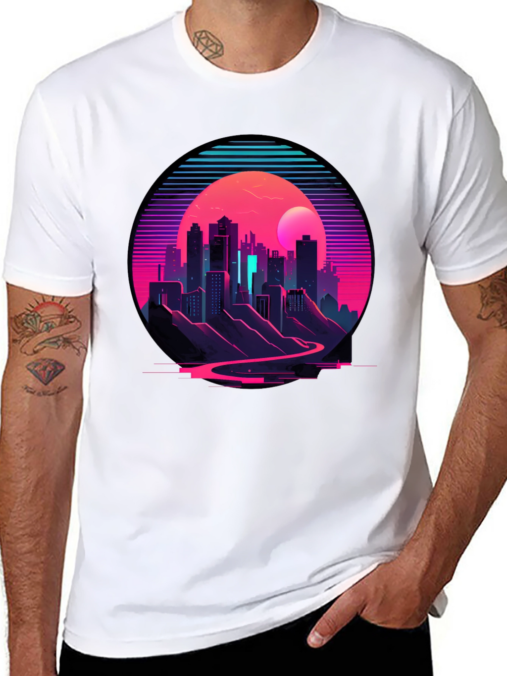 Retro Cityscape T-Shirt - Synthwave Style