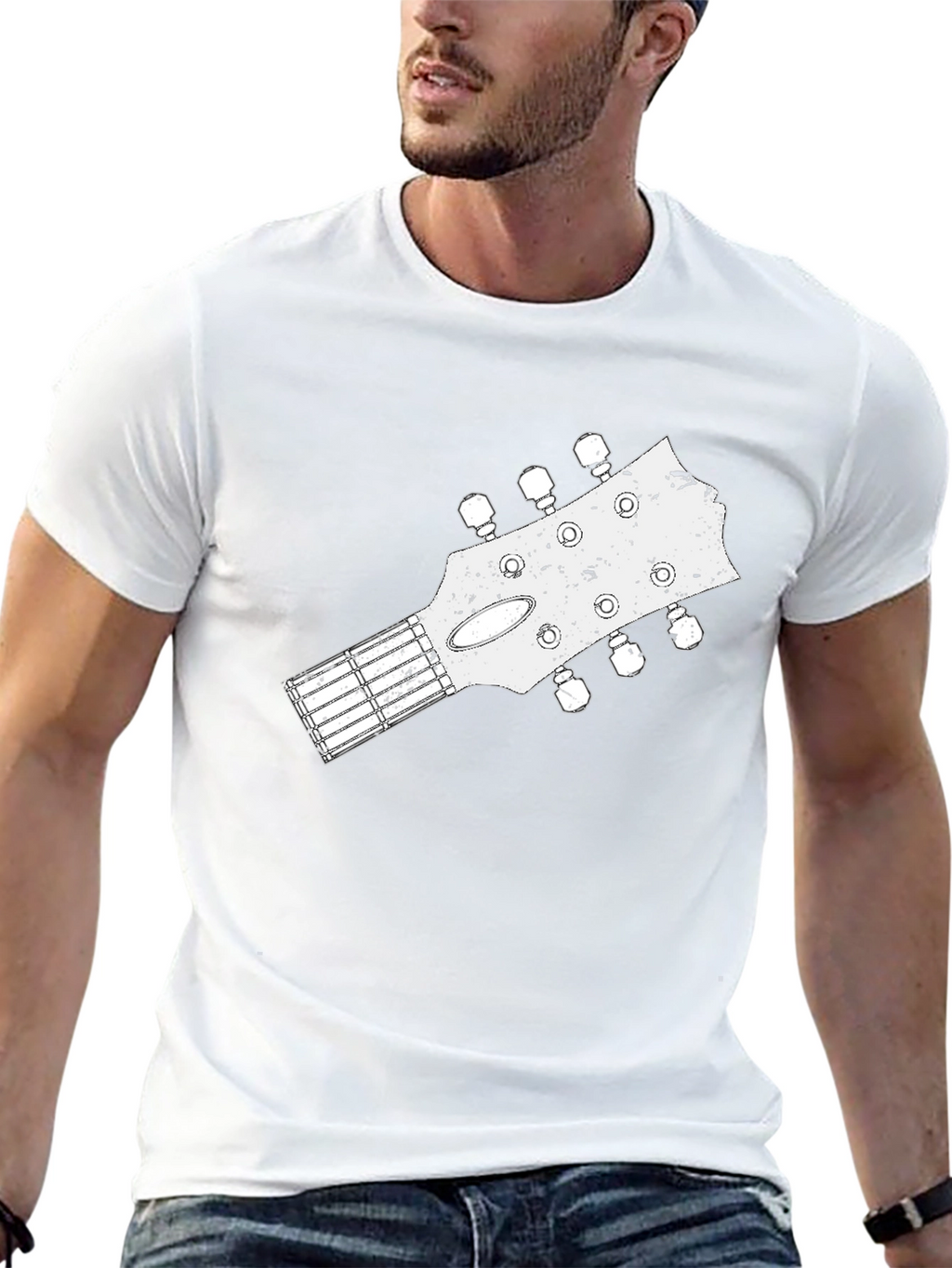 Guitar Headstock Graphic Tee - Black Cotton Blend
