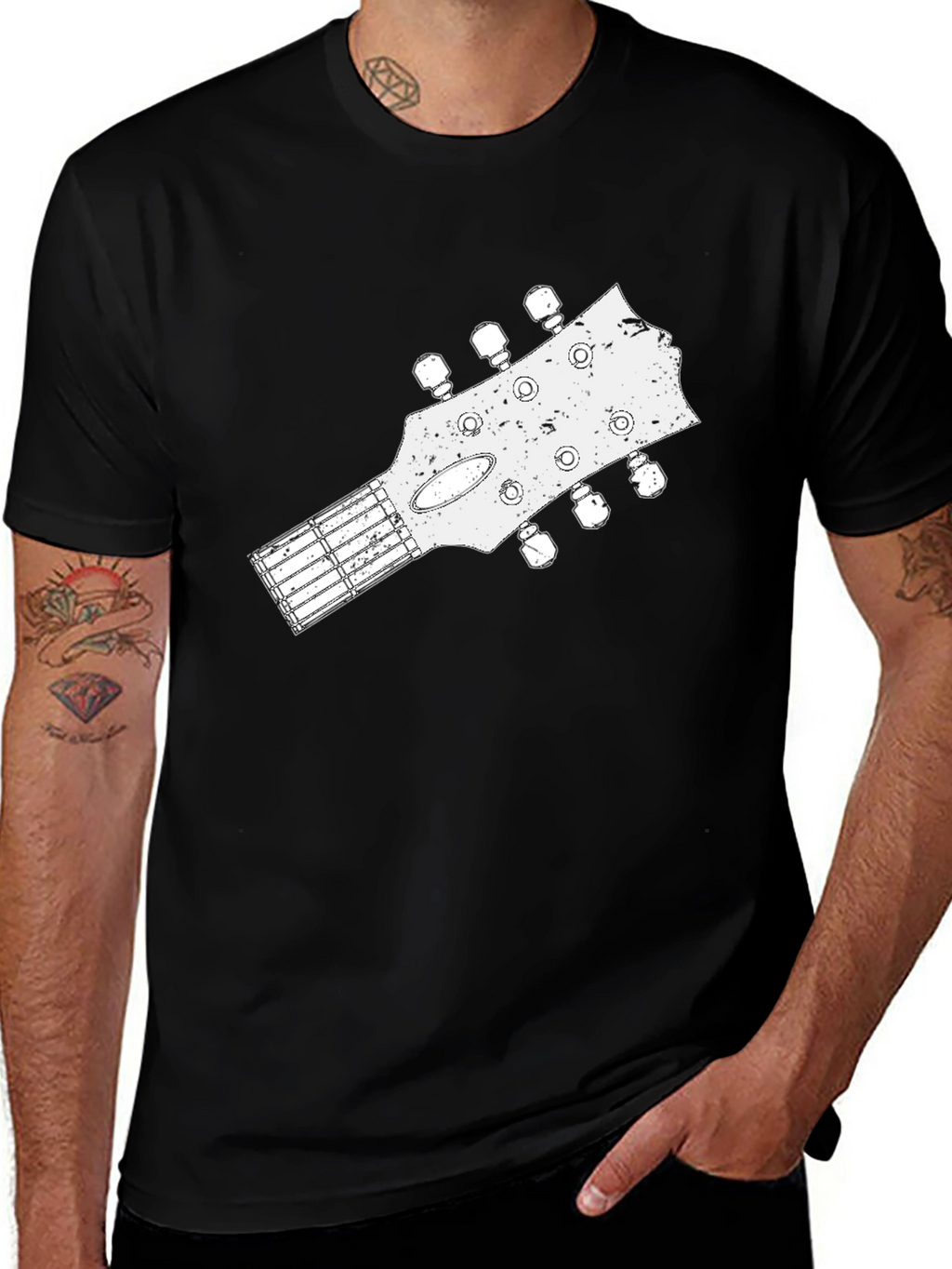 Guitar Headstock Graphic Tee - Black Cotton Blend