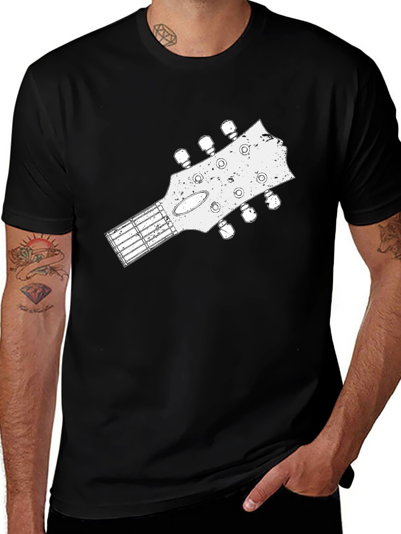 Guitar Headstock Graphic Tee - Black Cotton Blend