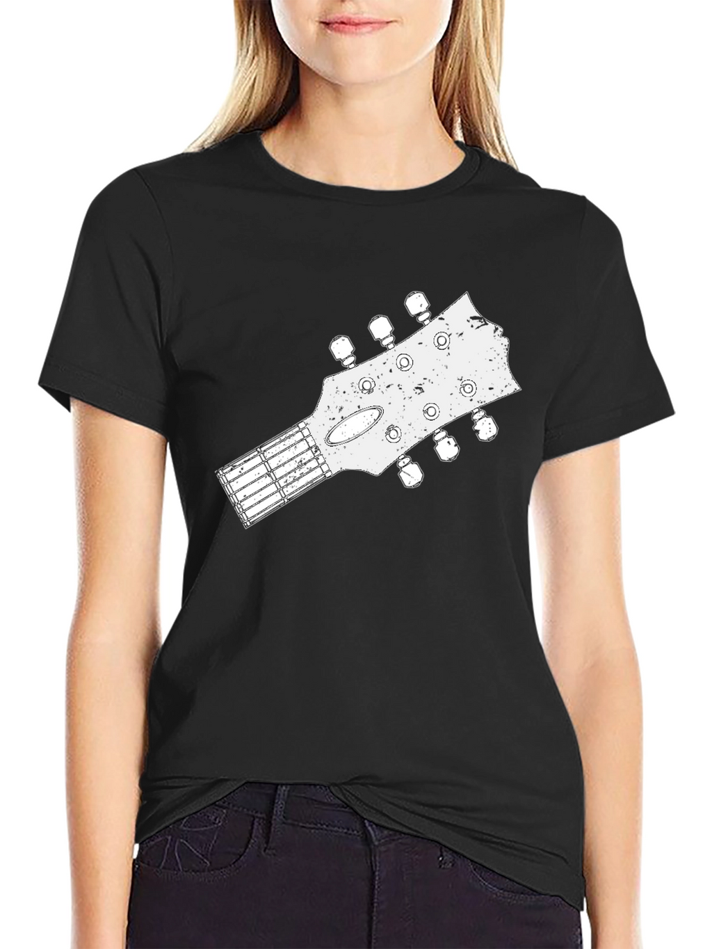 Guitar Headstock Graphic Tee - Black Cotton Blend