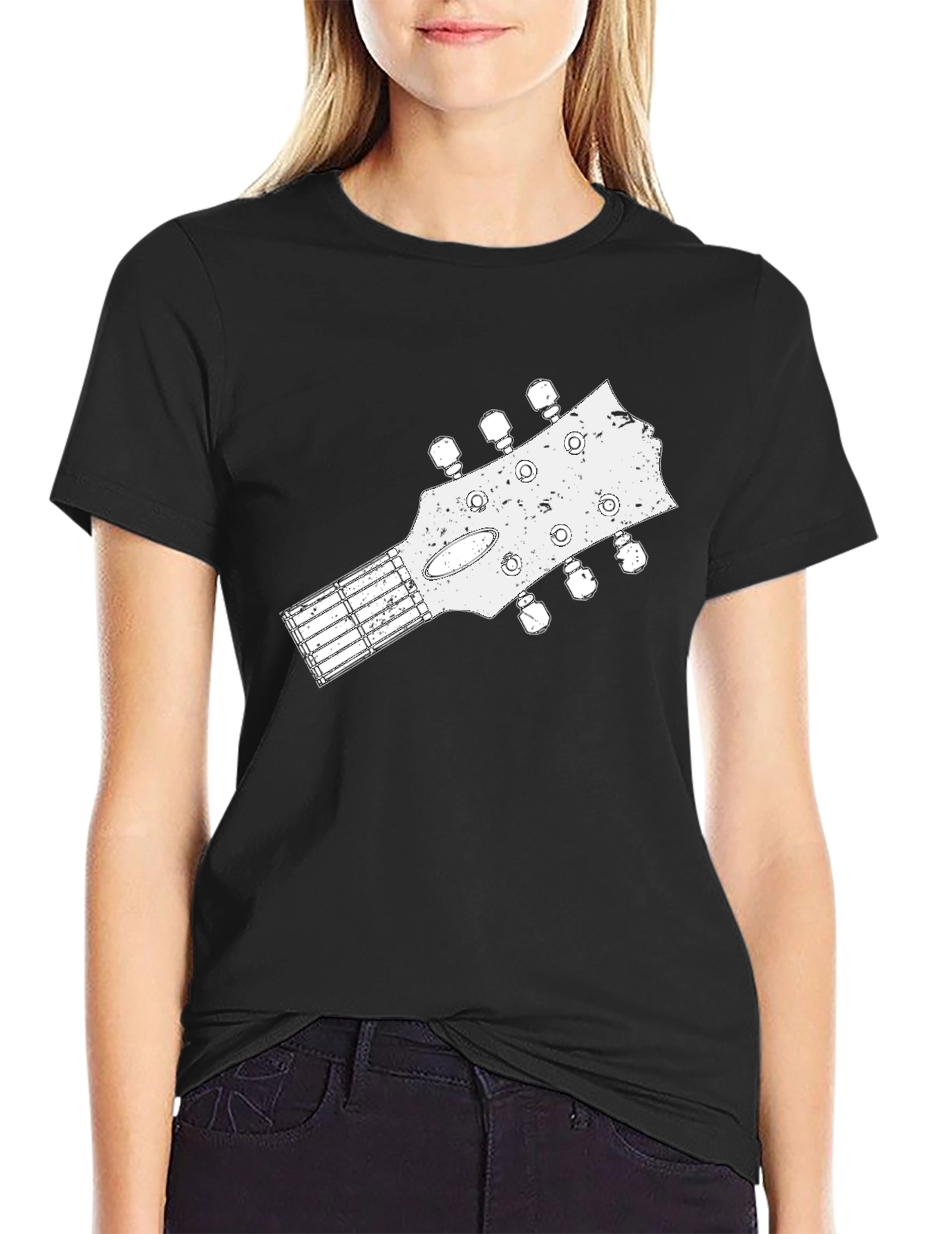 Guitar Headstock Graphic Tee - Black Cotton Blend