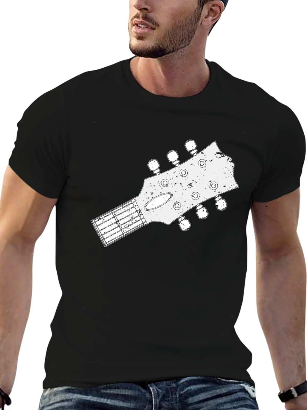 Guitar Headstock Graphic Tee - Black Cotton Blend