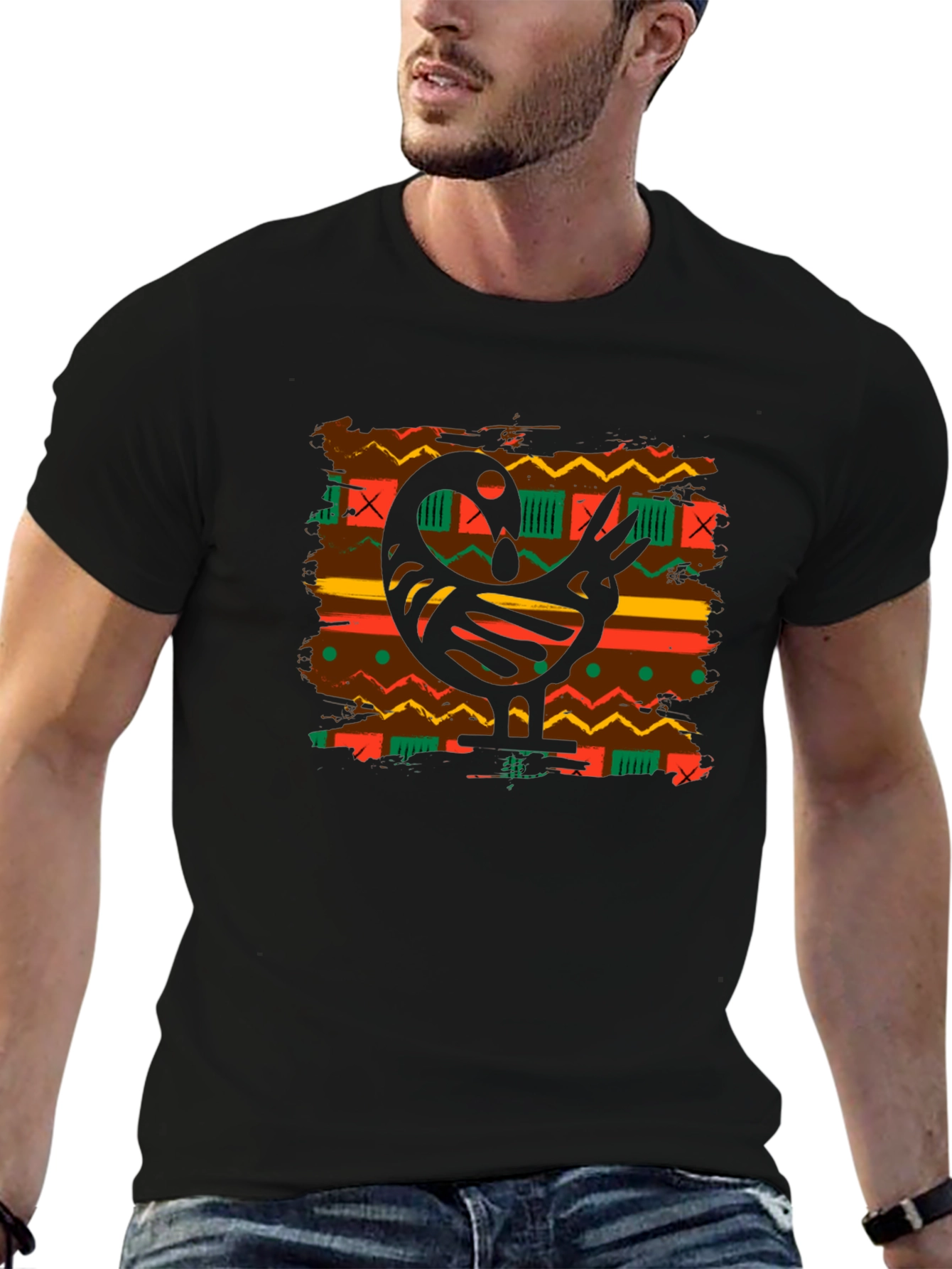 Sankofa Bird Graphic Tee - Black Cotton Blend T-Shirt
