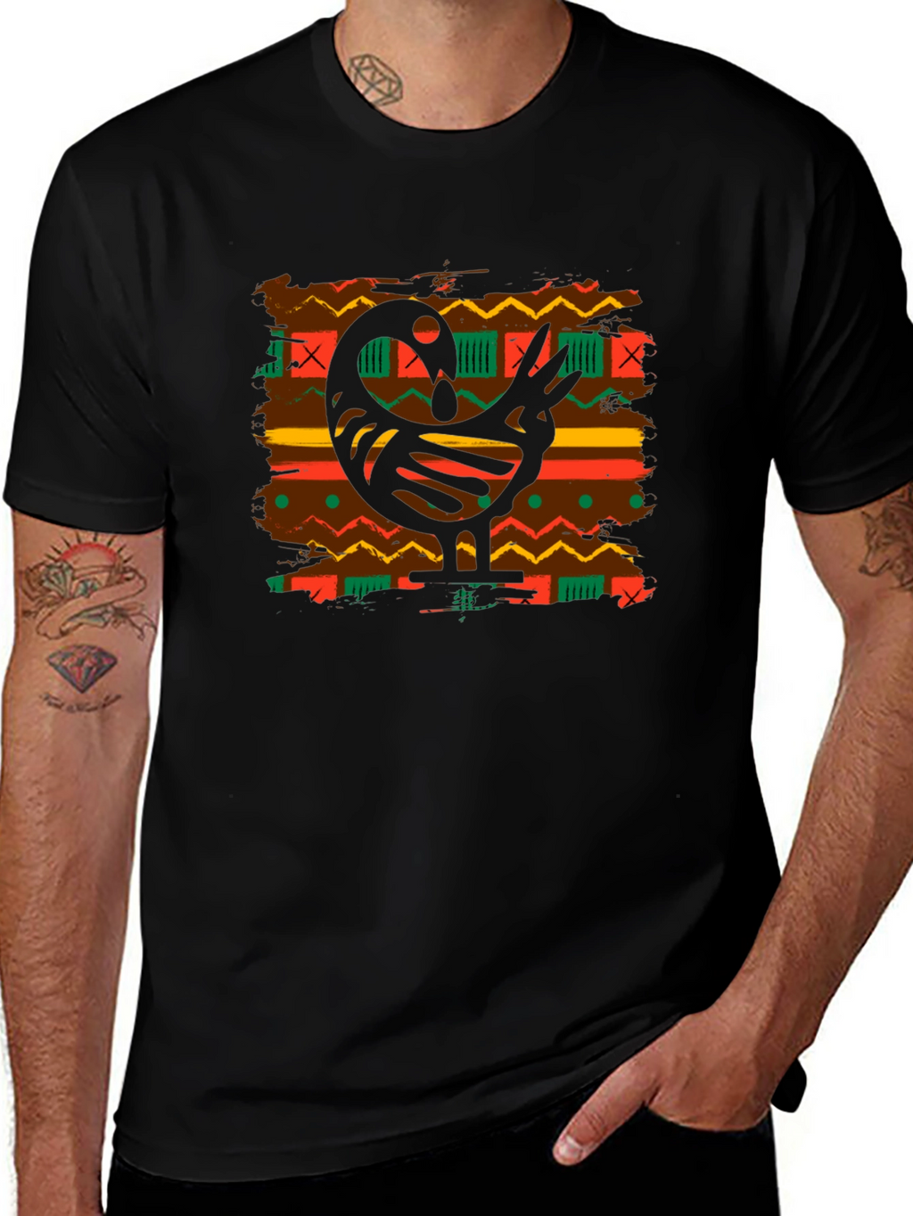 Sankofa Bird Graphic Tee - Black Cotton Blend T-Shirt