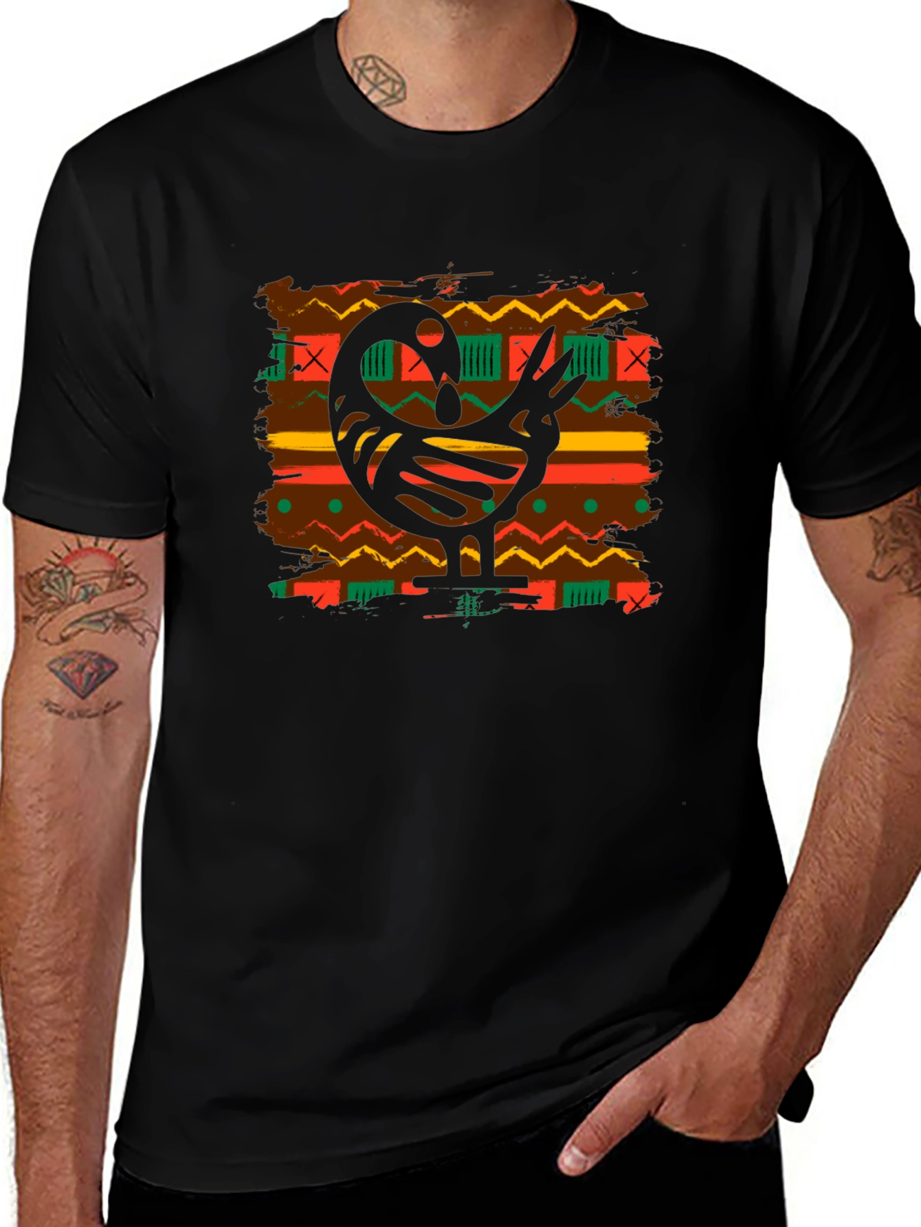 Sankofa Bird Graphic Tee - Black Cotton Blend T-Shirt