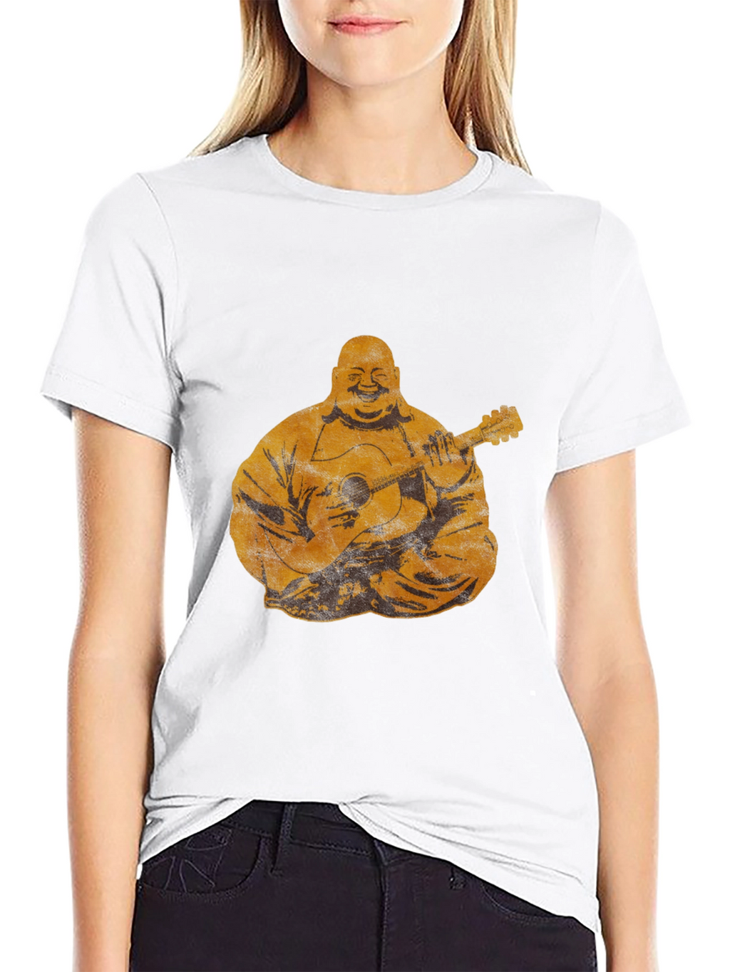 Buddha Playing Guitar Graphic Tee - Black
