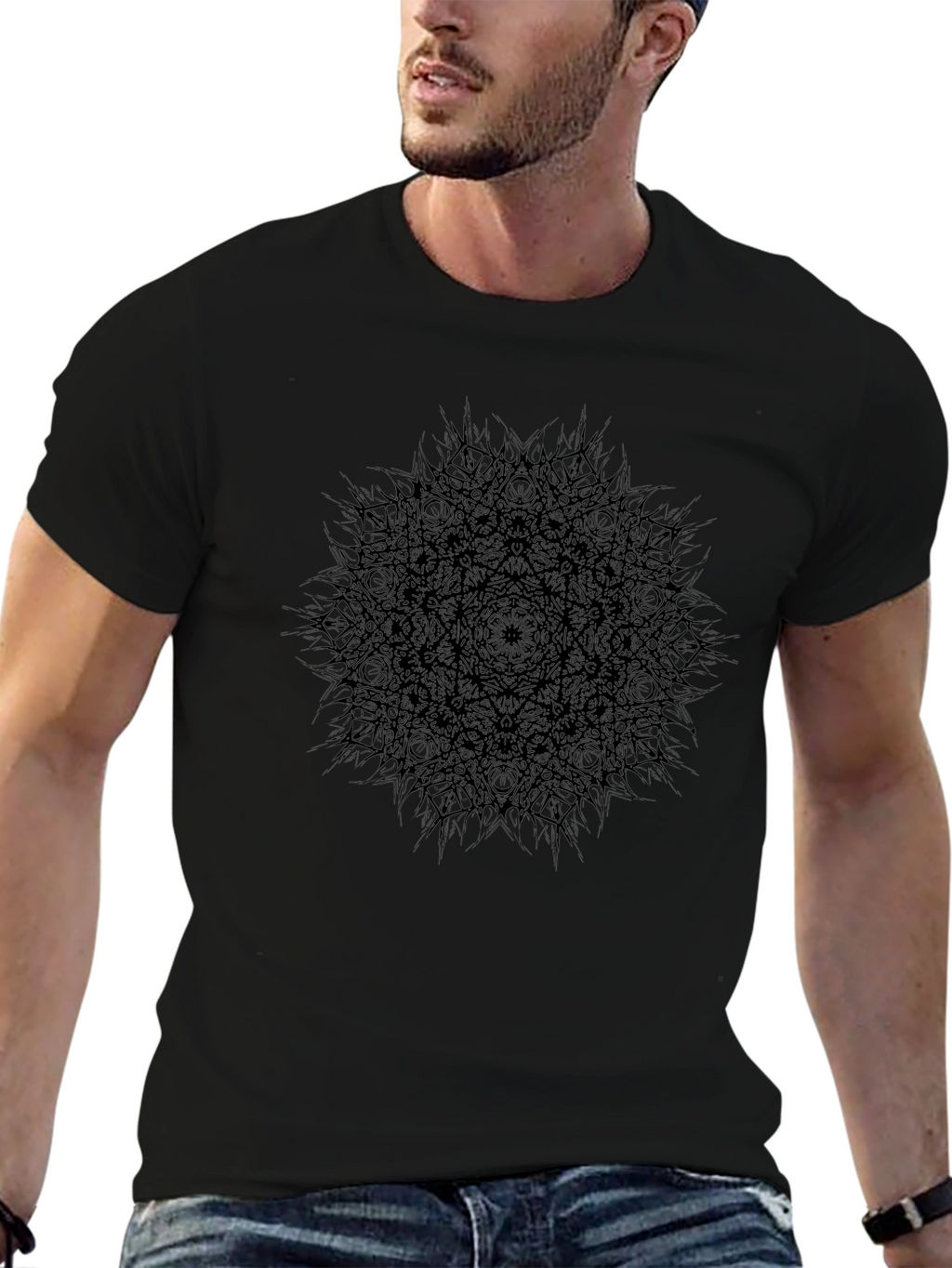 Abstract Mandala Graphic Mens Black T-Shirt