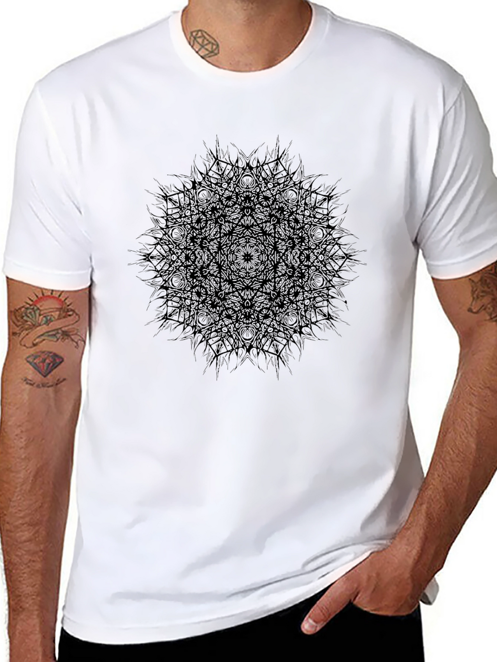 Abstract Mandala Graphic Mens Black T-Shirt