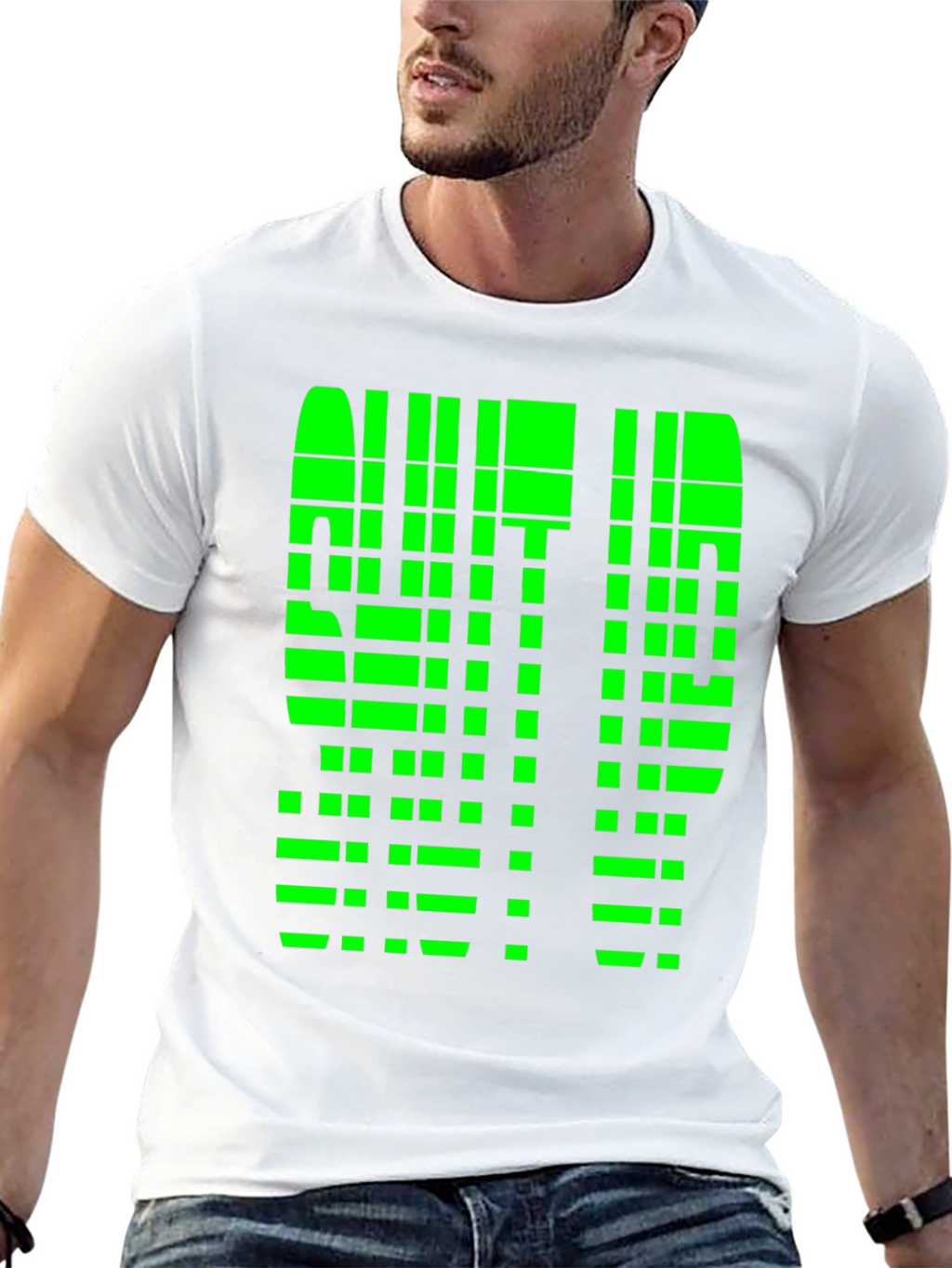 Geometric Pixelated Graphic Tee - Shut Up