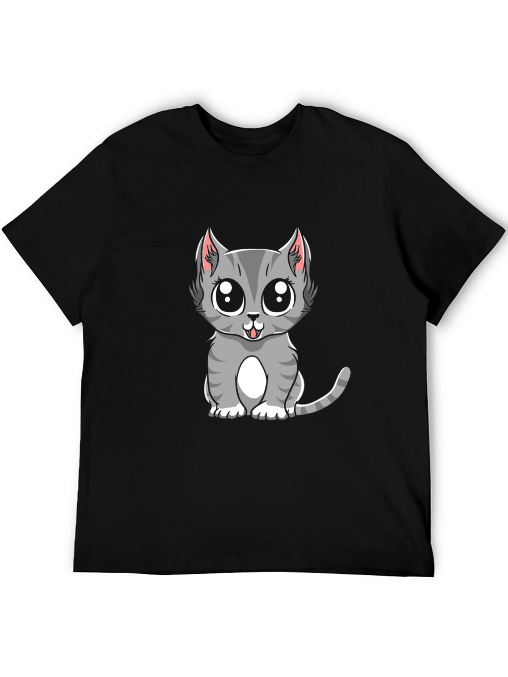 Cute Gray Cat Cartoon Graphic T-Shirt