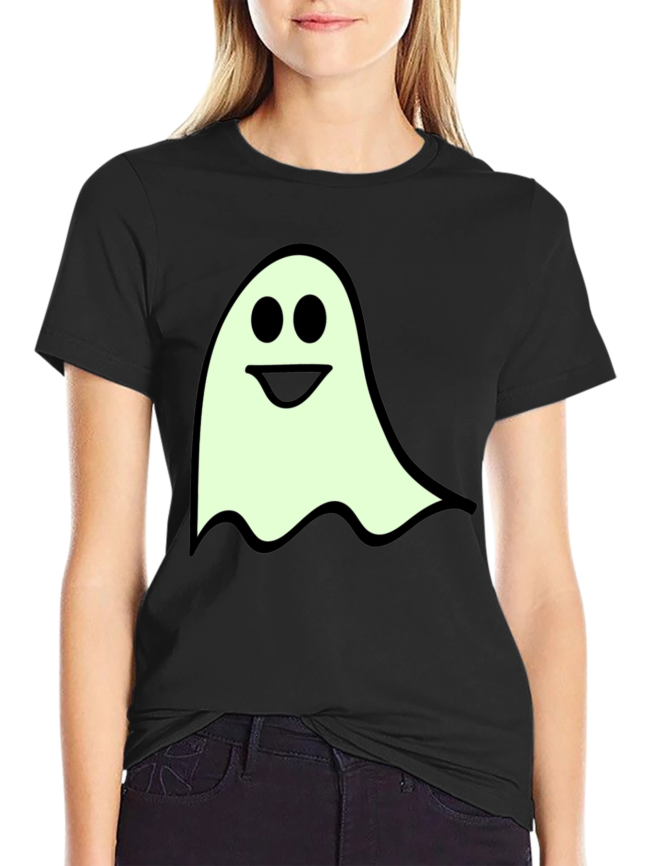 Spooky Season Ghost Graphic Tee - Black