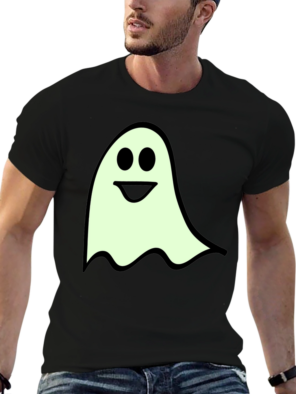 Spooky Season Ghost Graphic Tee - Black