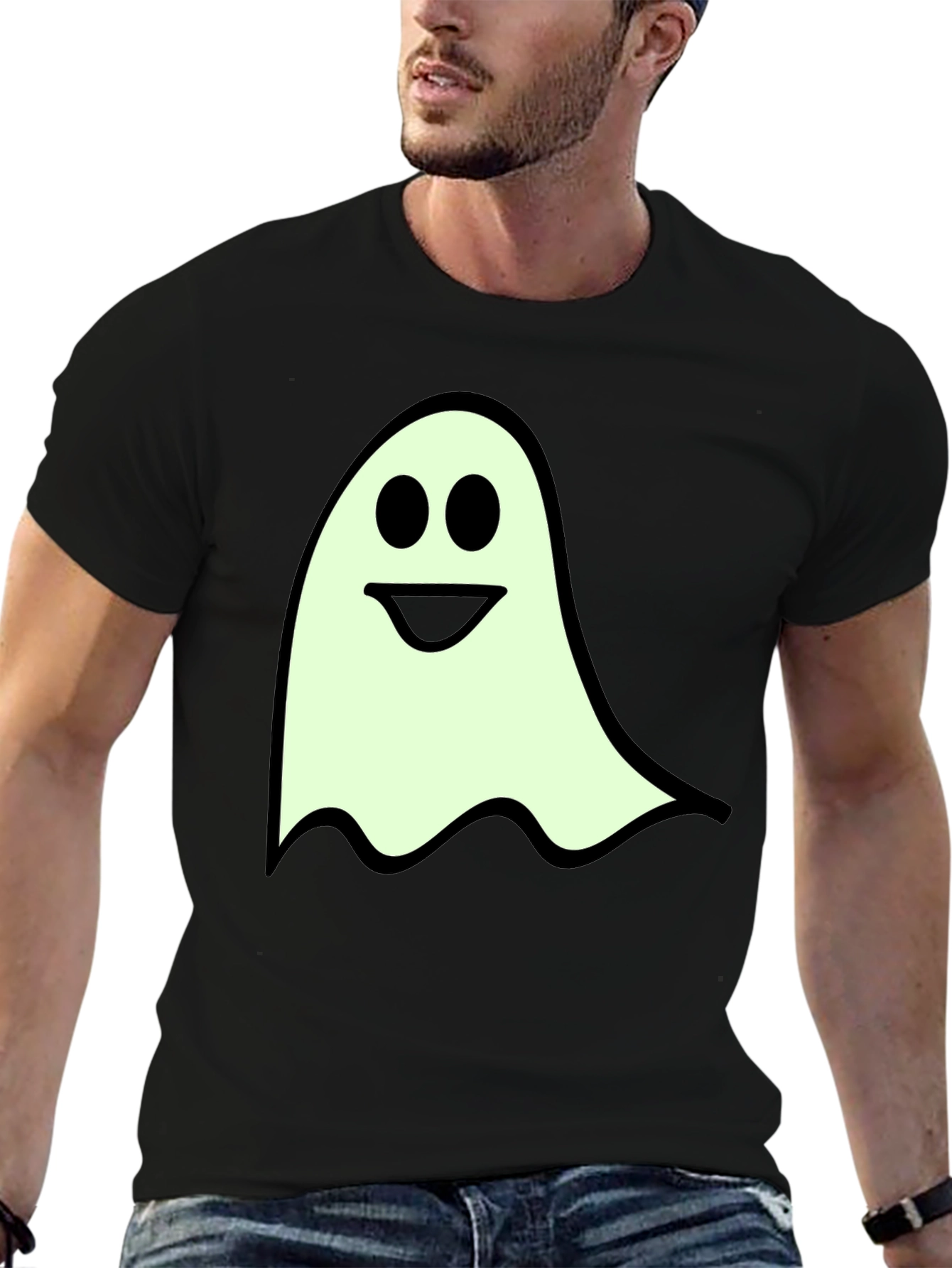Spooky Season Ghost Graphic Tee - Black