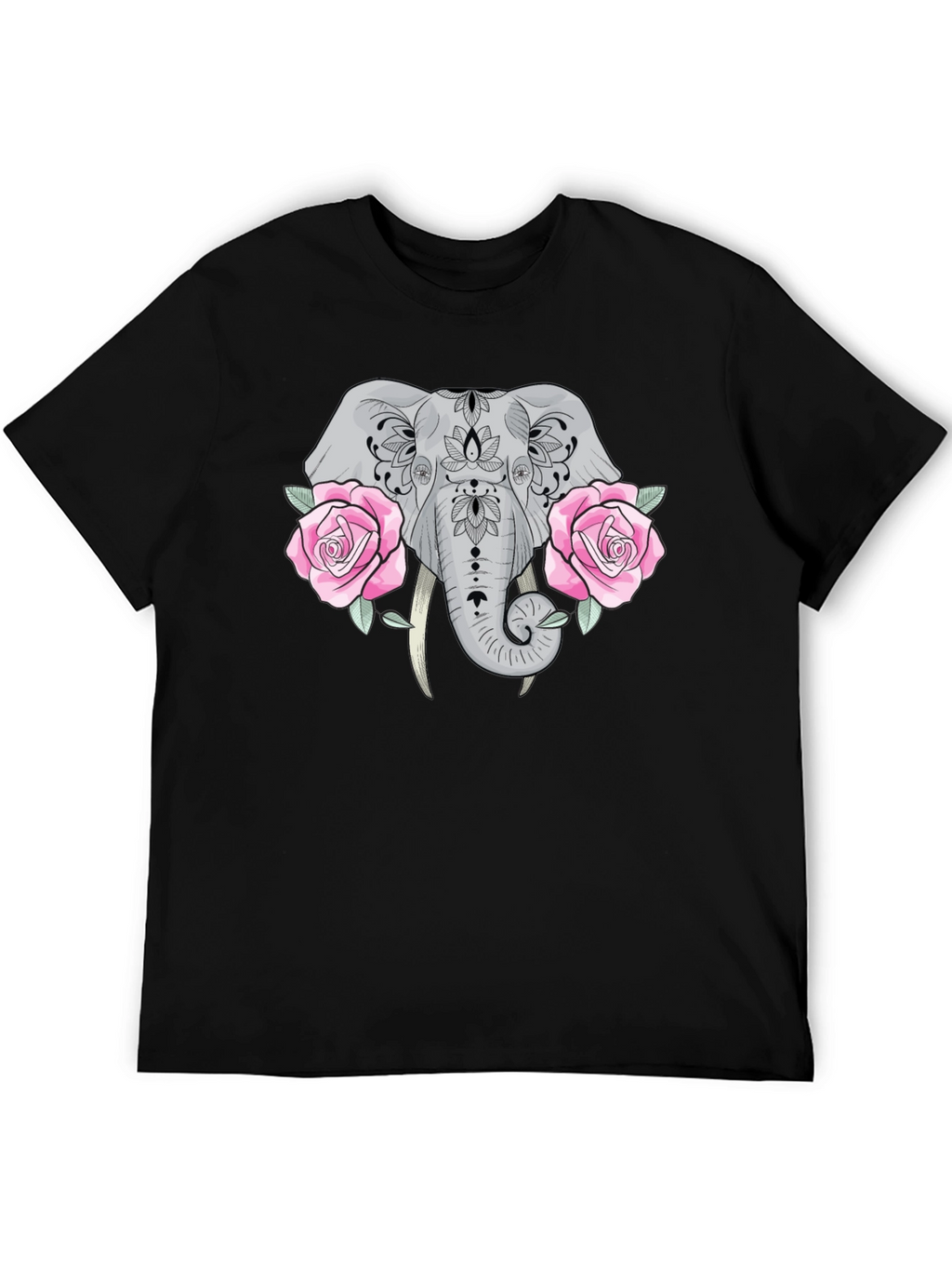 Elephant & Roses Graphic Black T-Shirt