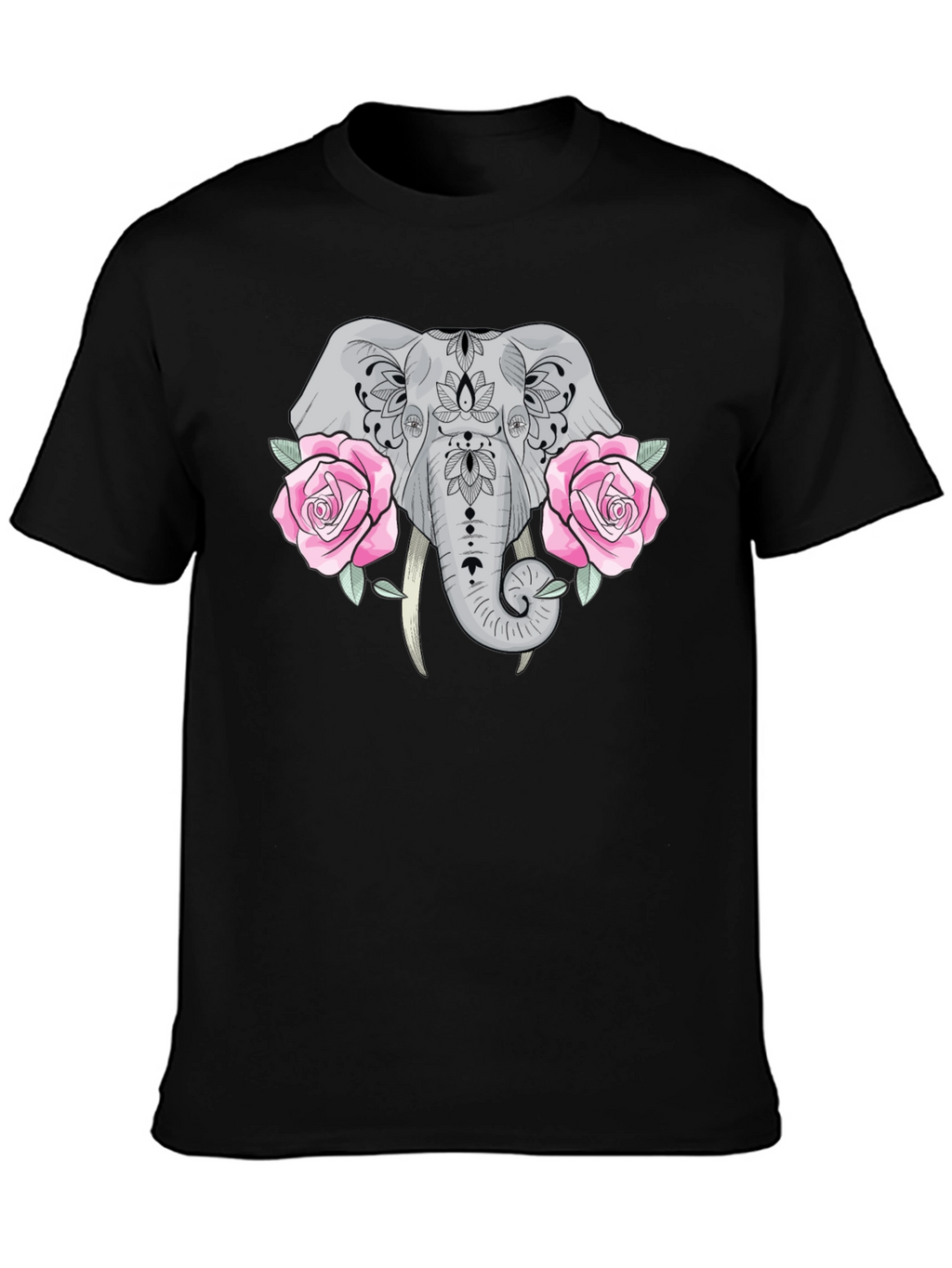 Elephant & Roses Graphic Black T-Shirt