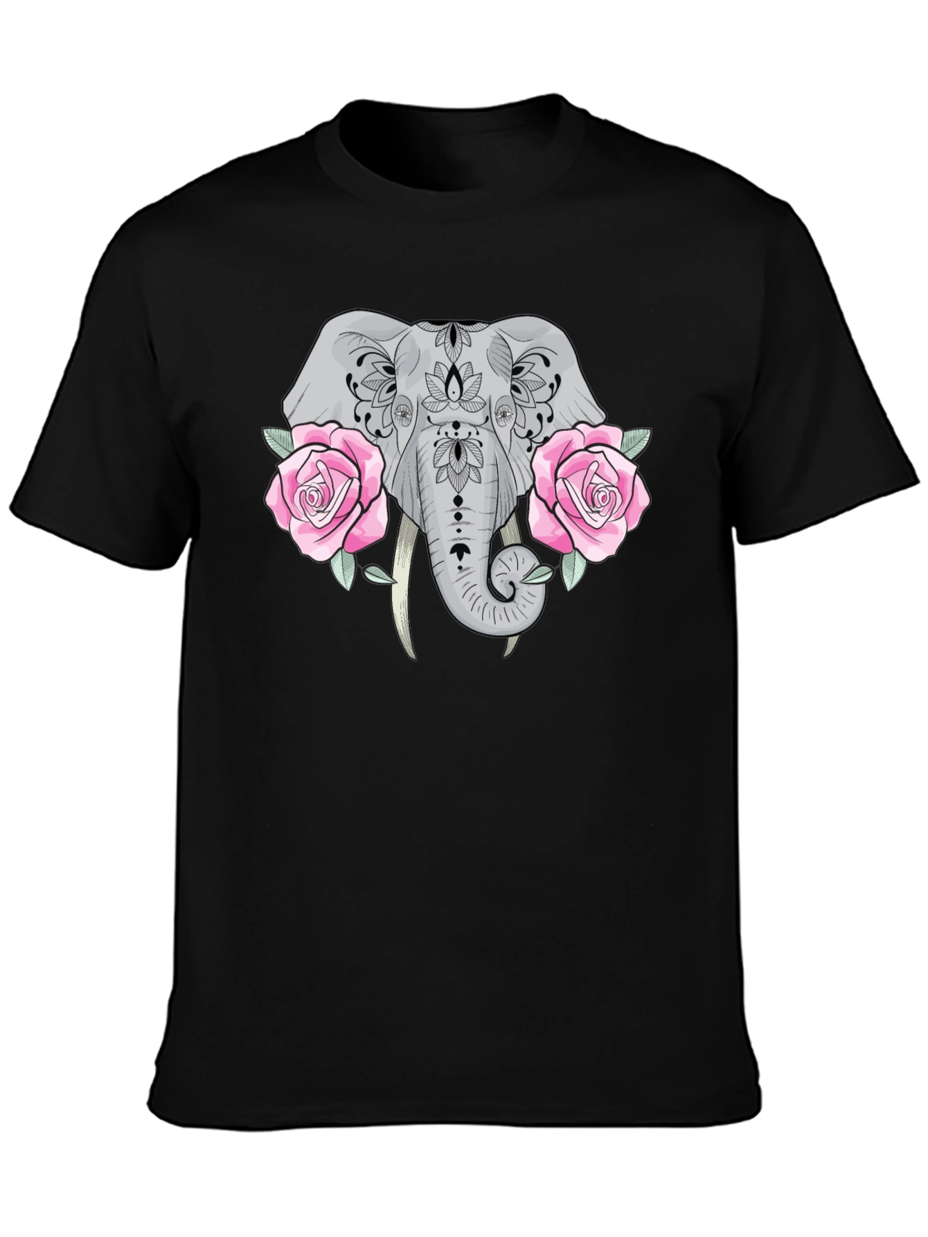 Elephant & Roses Graphic Black T-Shirt