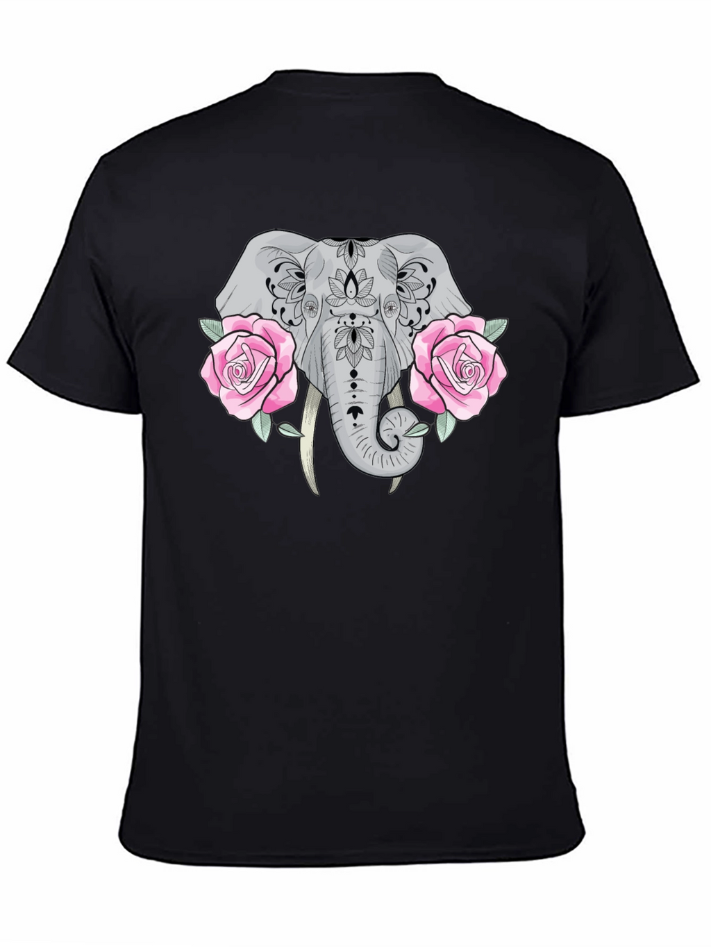 Elephant & Roses Graphic Black T-Shirt