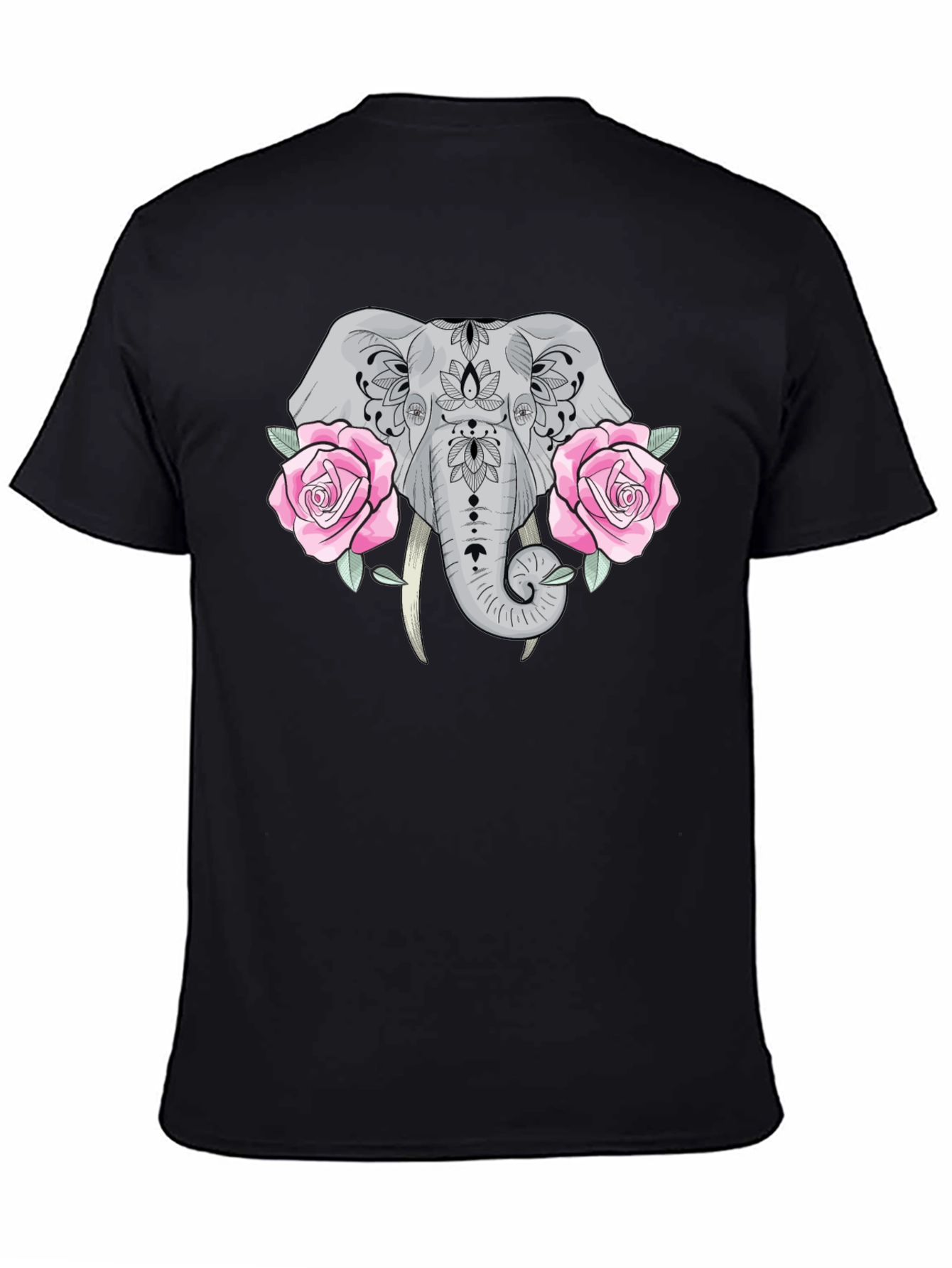 Elephant & Roses Graphic Black T-Shirt