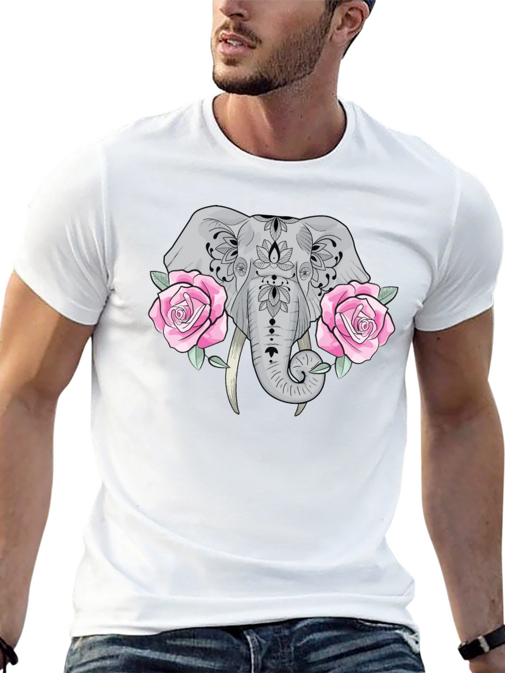 Elephant & Roses Graphic Black T-Shirt