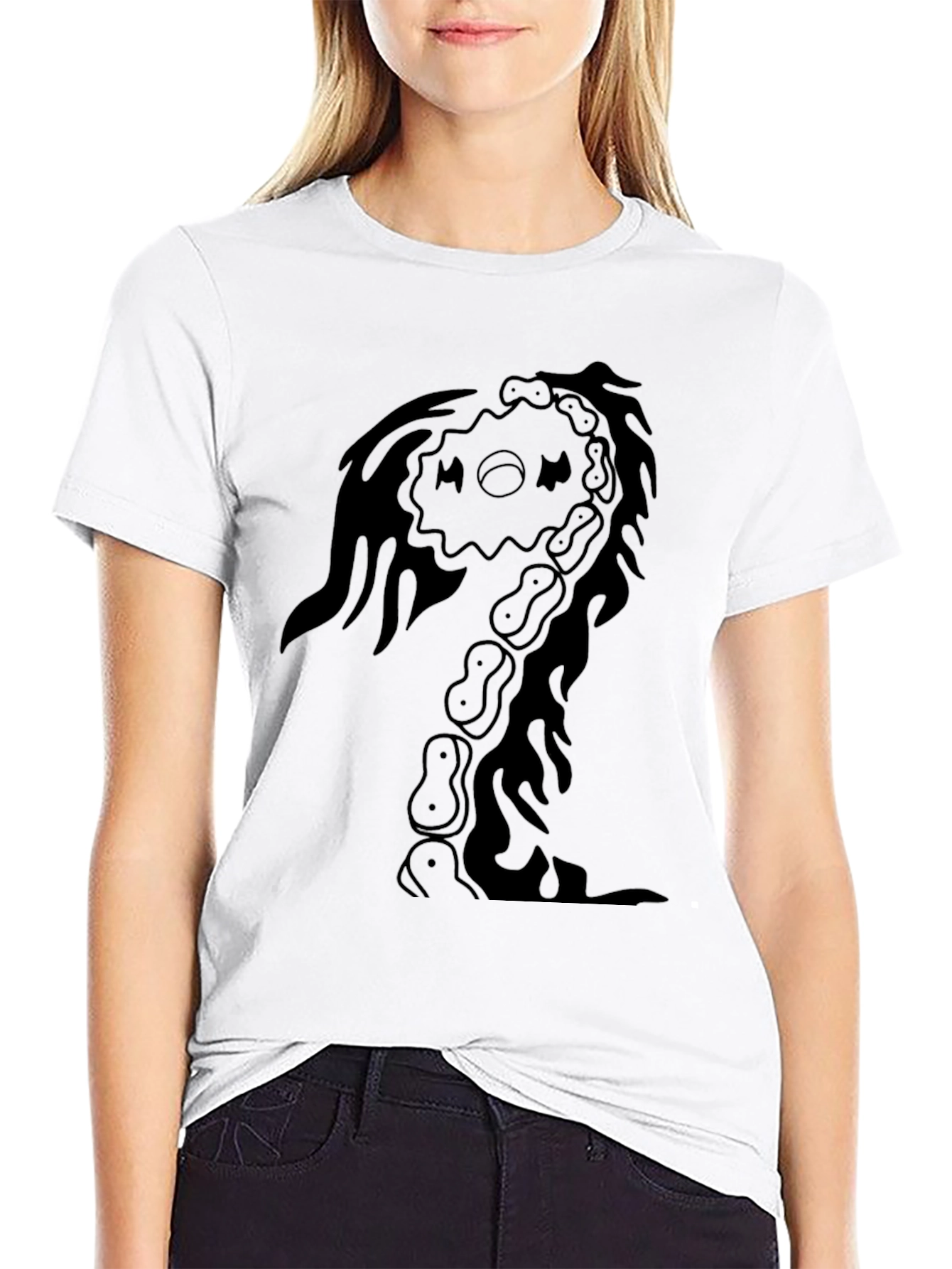 Mens Black Graphic Tee - Abstract Skeleton Design