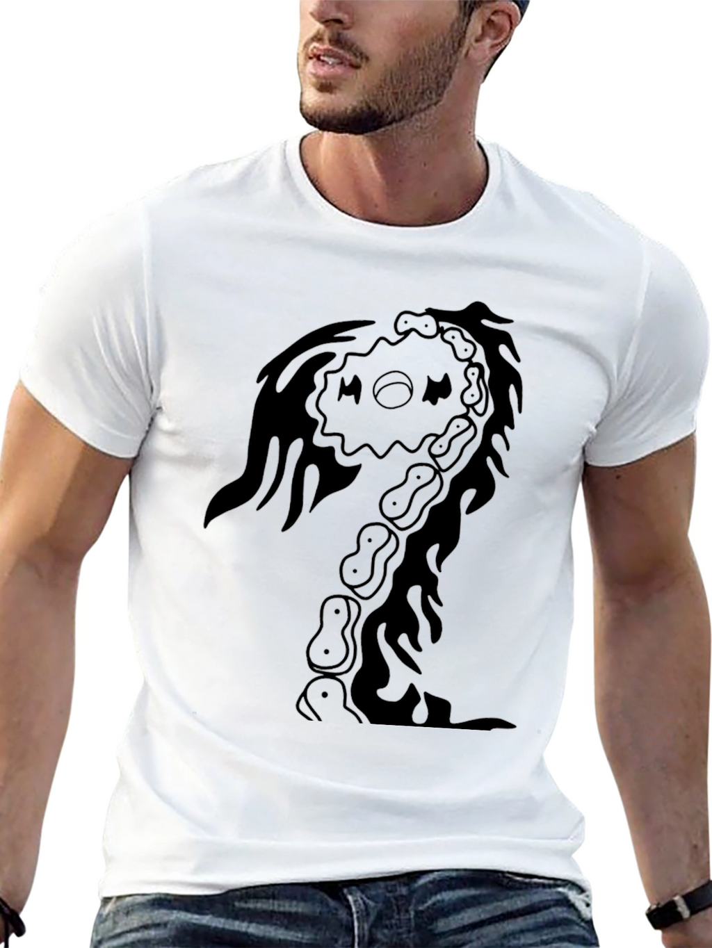 Mens Black Graphic Tee - Abstract Skeleton Design