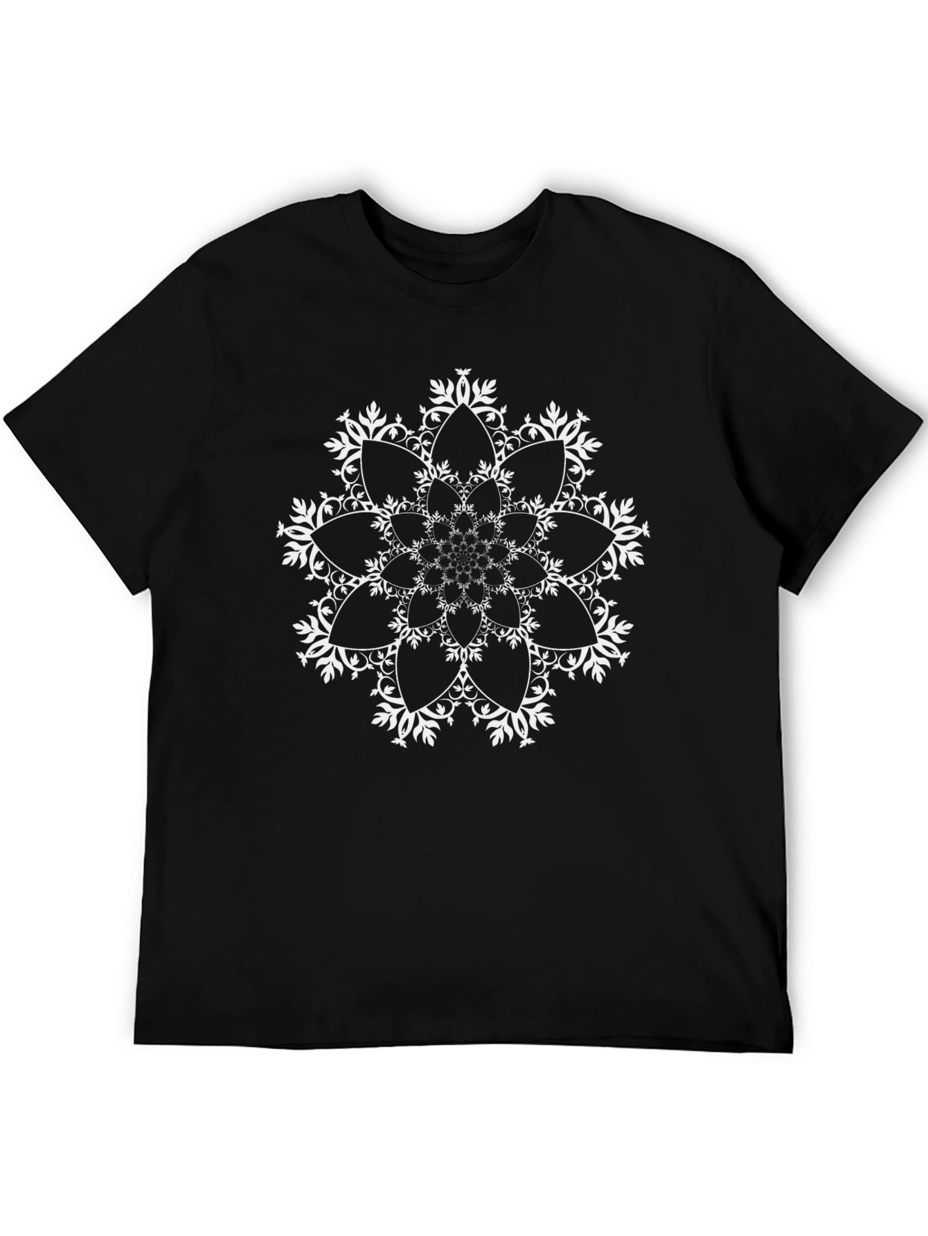 Black T-Shirt with Floral Mandala Design
