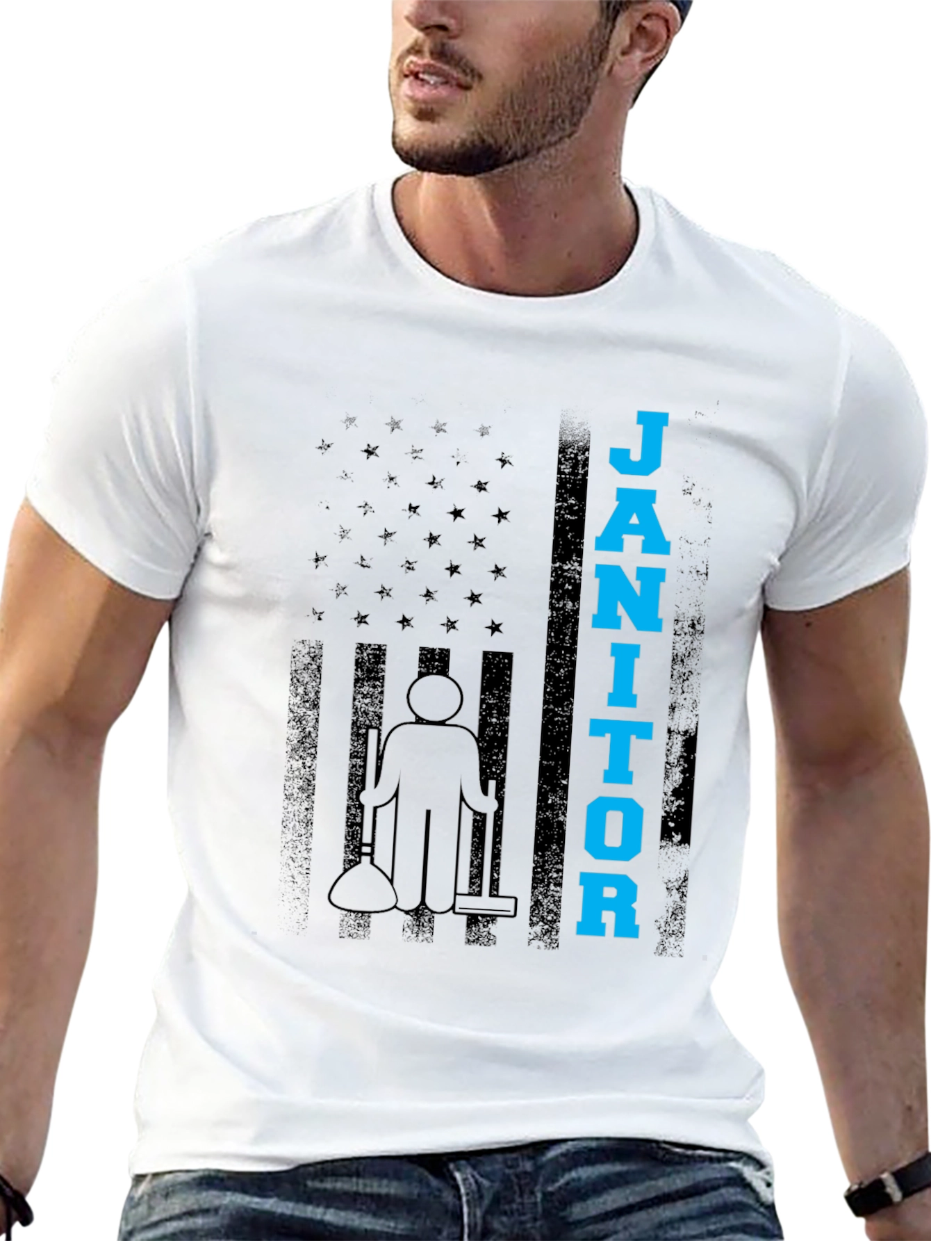 Janitor American Flag Graphic T-Shirt