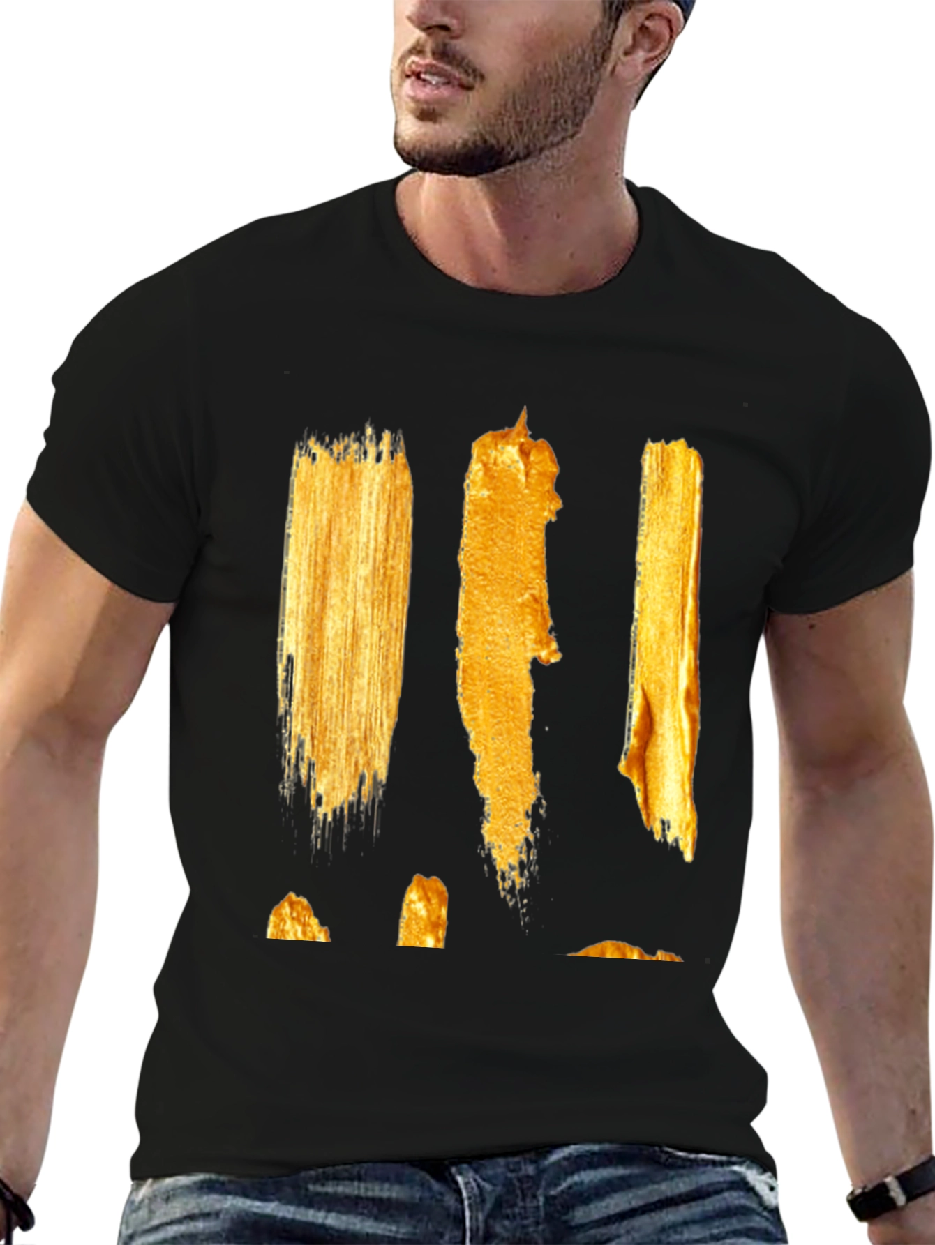 Abstract Gold Paint Stroke Graphic Tee