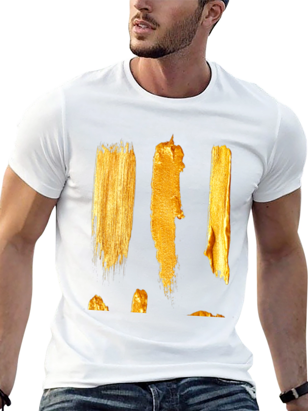 Abstract Gold Paint Stroke Graphic Tee
