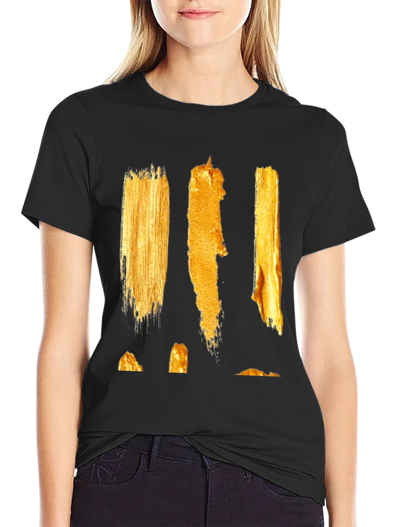 Abstract Gold Paint Stroke Graphic Tee