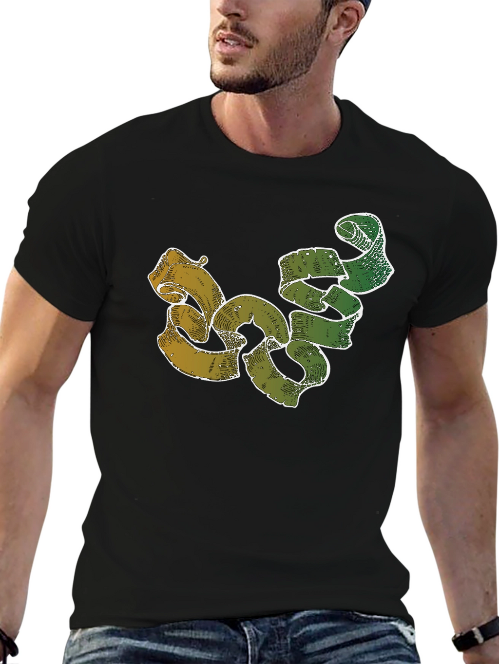 Unique Ribbon Design Black T-Shirt
