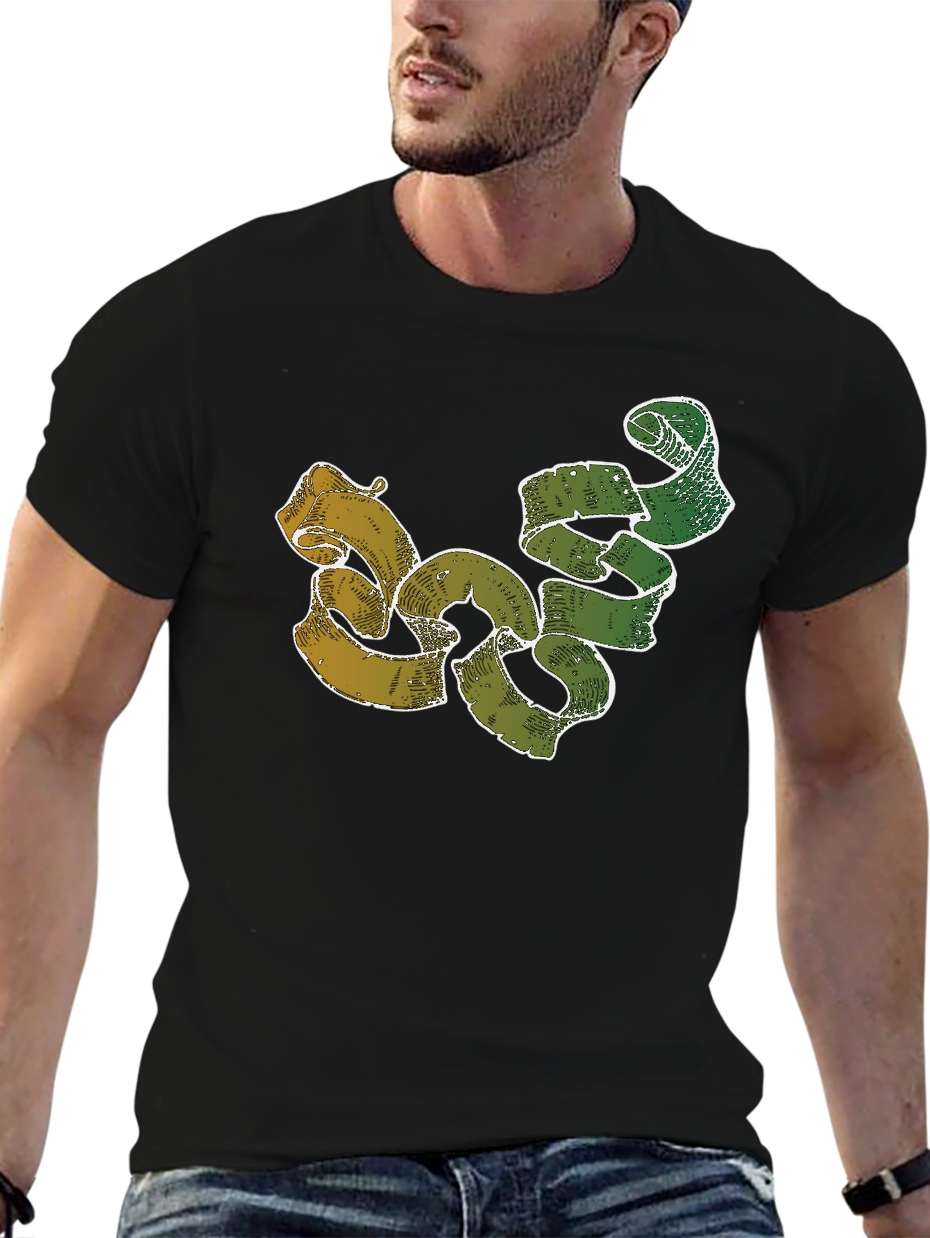 Unique Ribbon Design Black T-Shirt