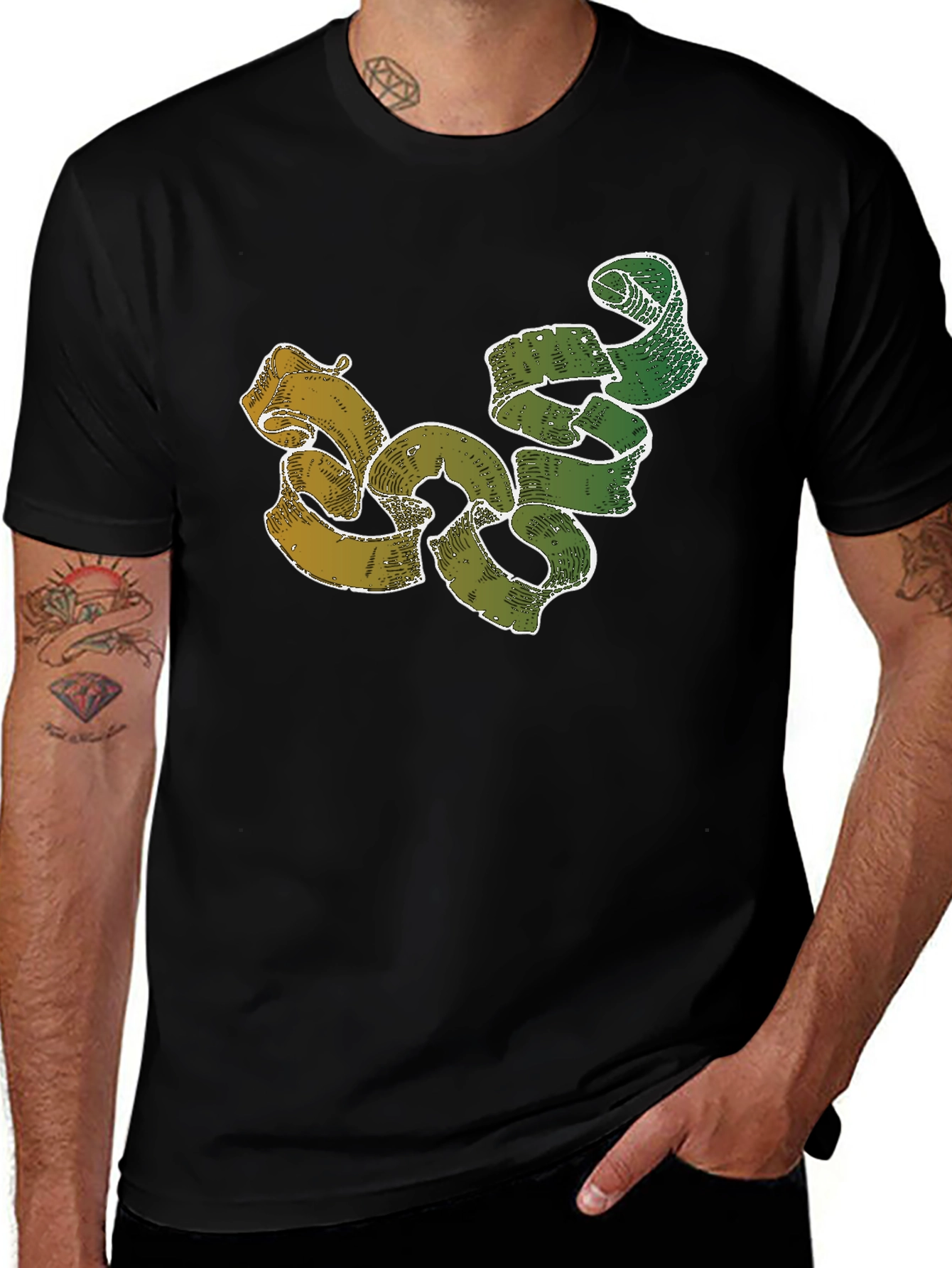 Unique Ribbon Design Black T-Shirt