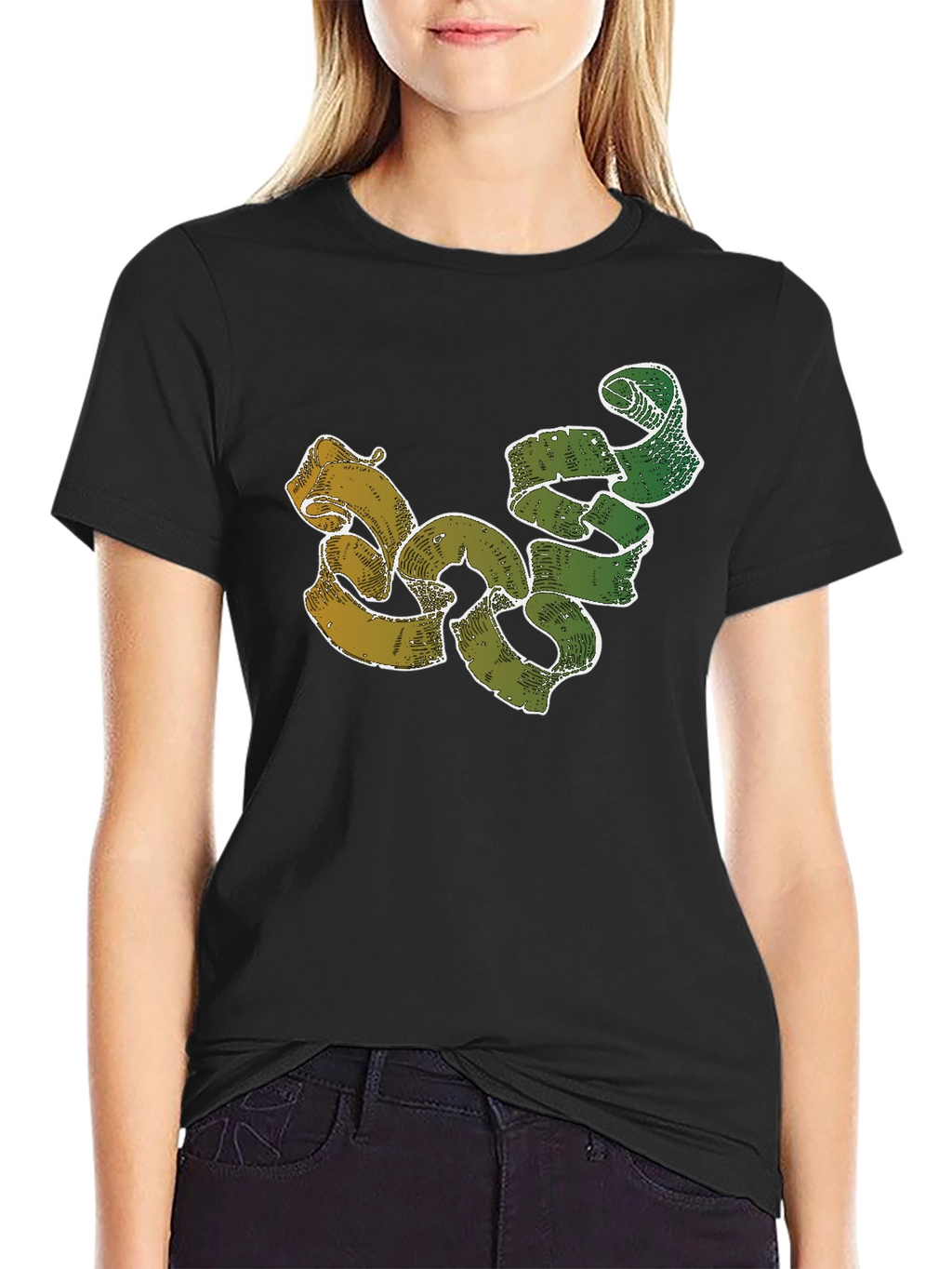 Unique Ribbon Design Black T-Shirt