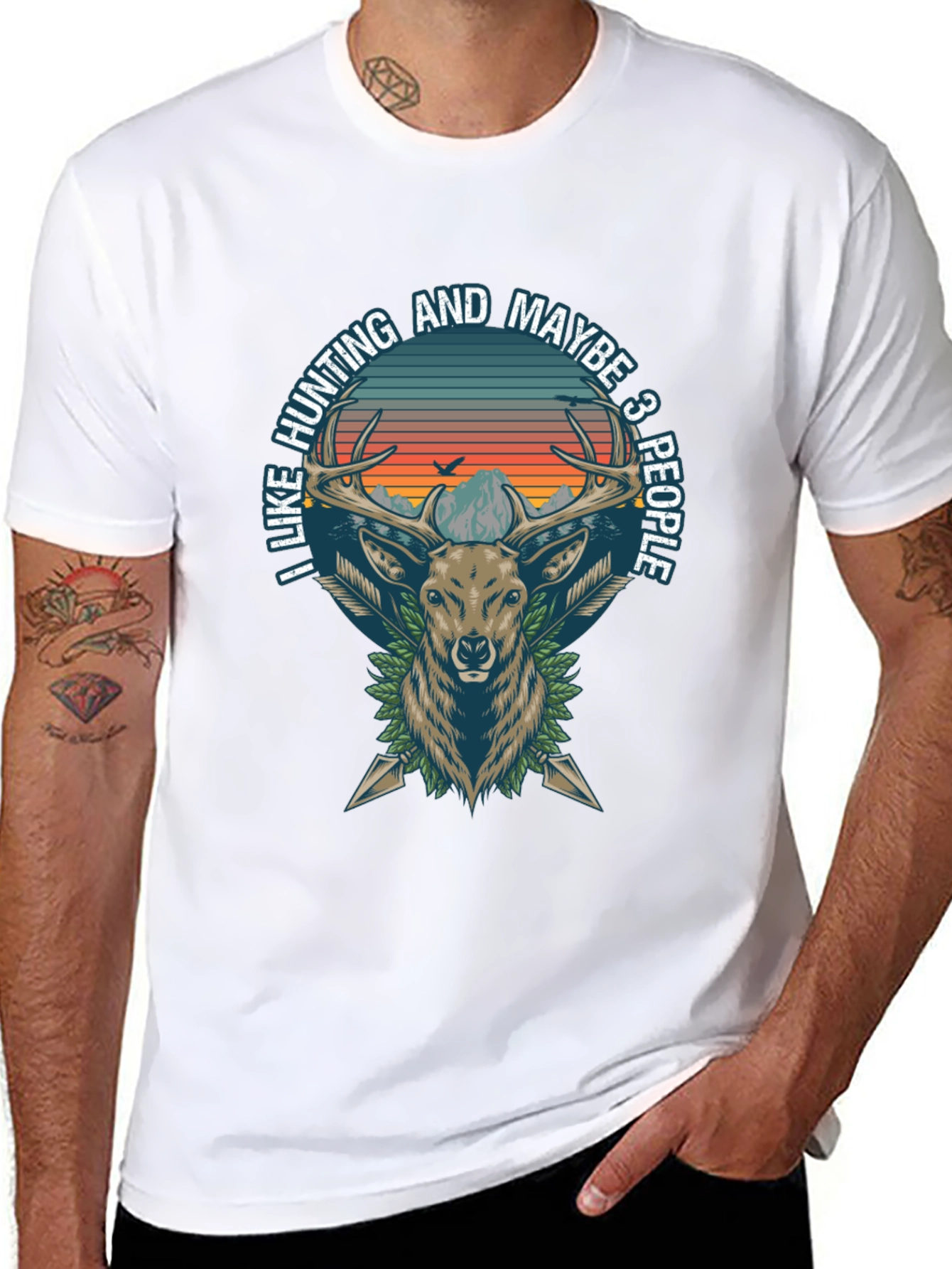 Hunting Deer Graphic Tee - I Like Hunting and Maybe 3 People