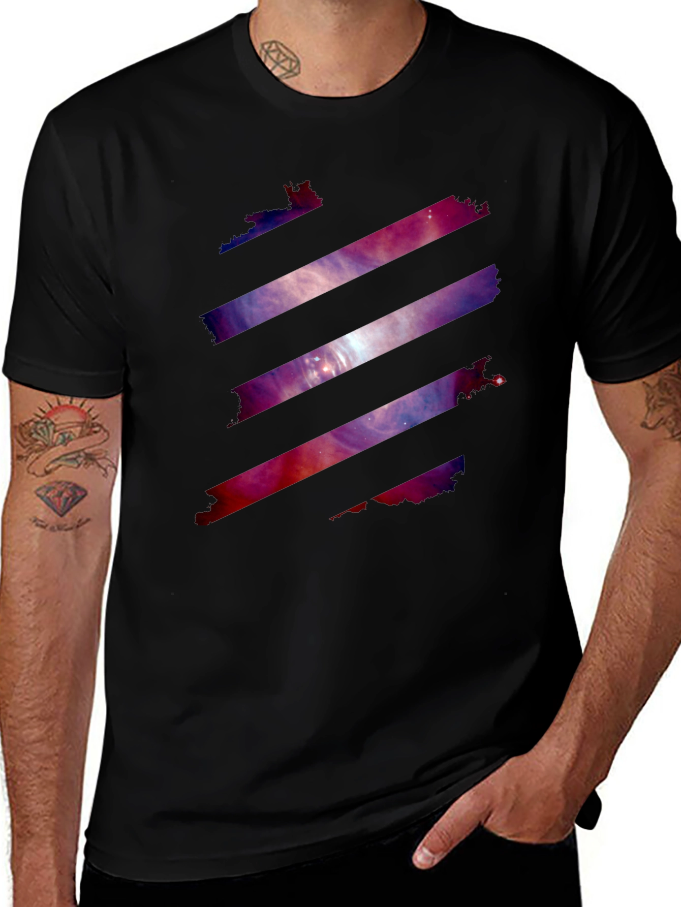 Galaxy Stripe Graphic Tee - Stylish Mens Black T-Shirt