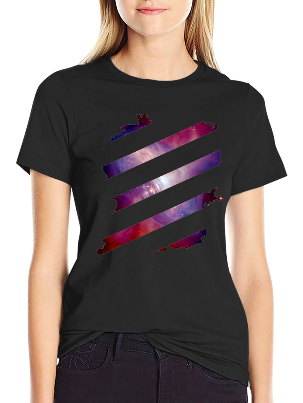 Galaxy Stripe Graphic Tee - Stylish Mens Black T-Shirt