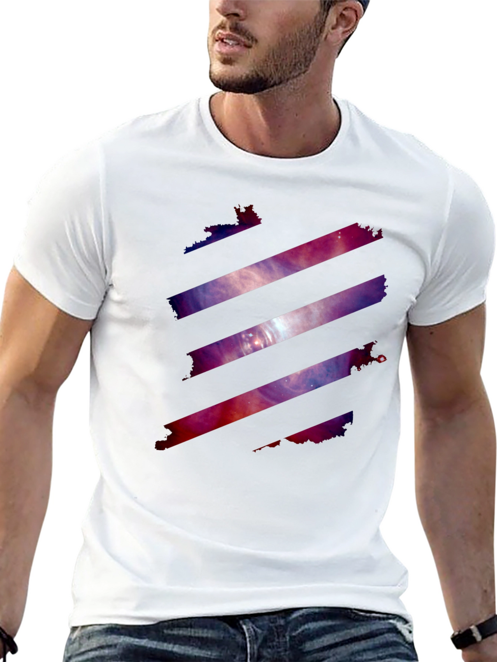 Galaxy Stripe Graphic Tee - Stylish Mens Black T-Shirt