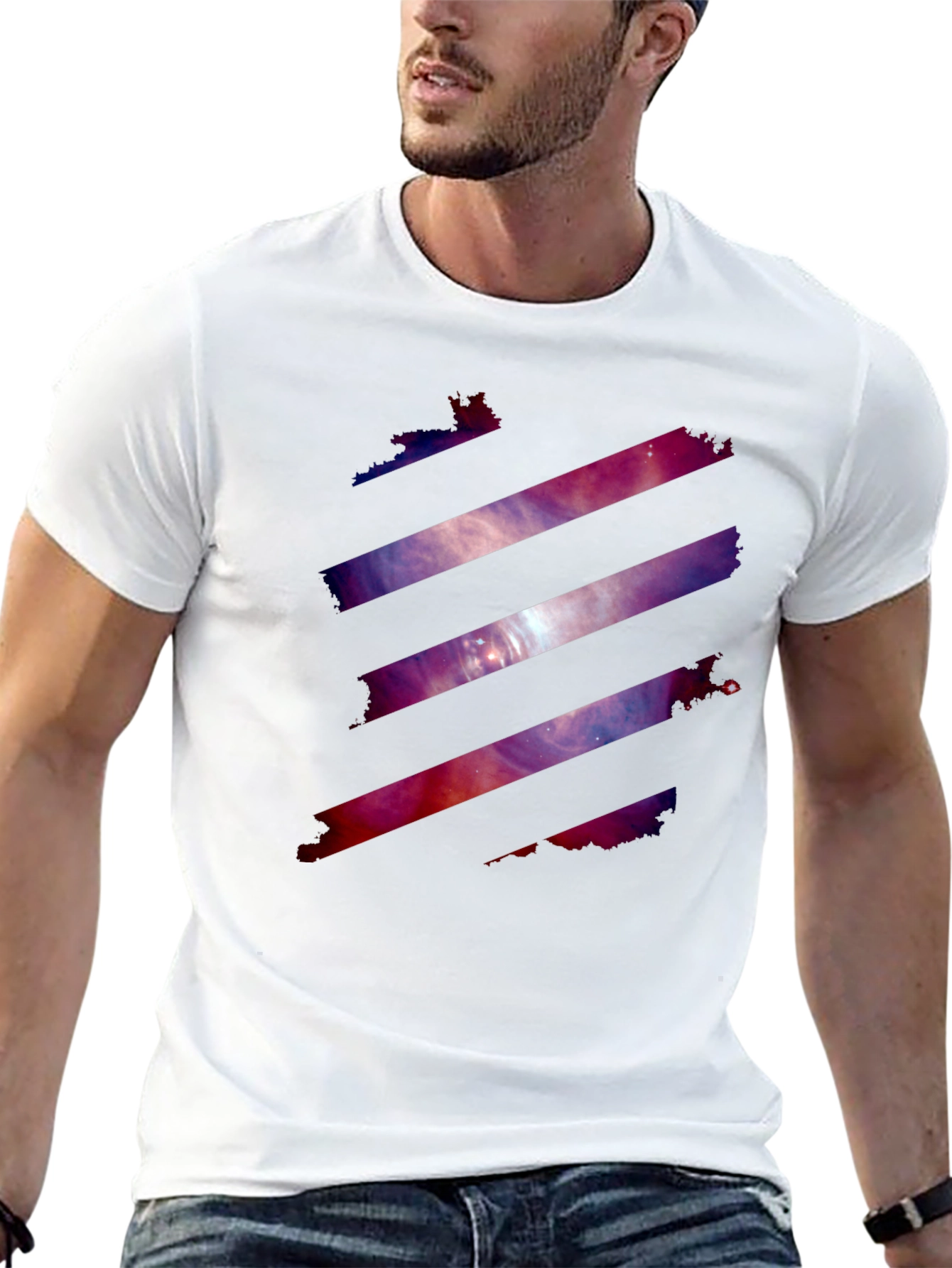 Galaxy Stripe Graphic Tee - Stylish Mens Black T-Shirt