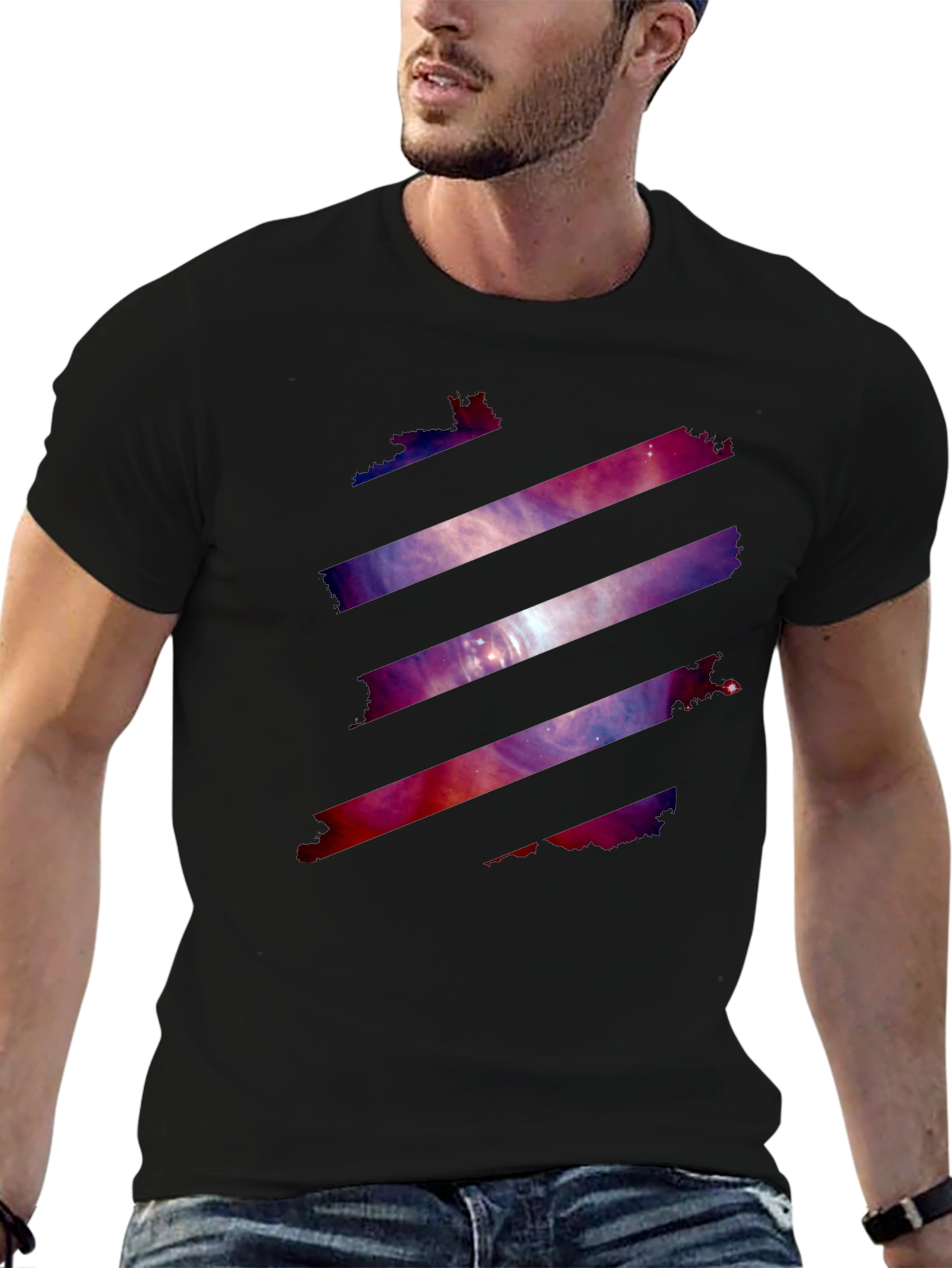 Galaxy Stripe Graphic Tee - Stylish Mens Black T-Shirt