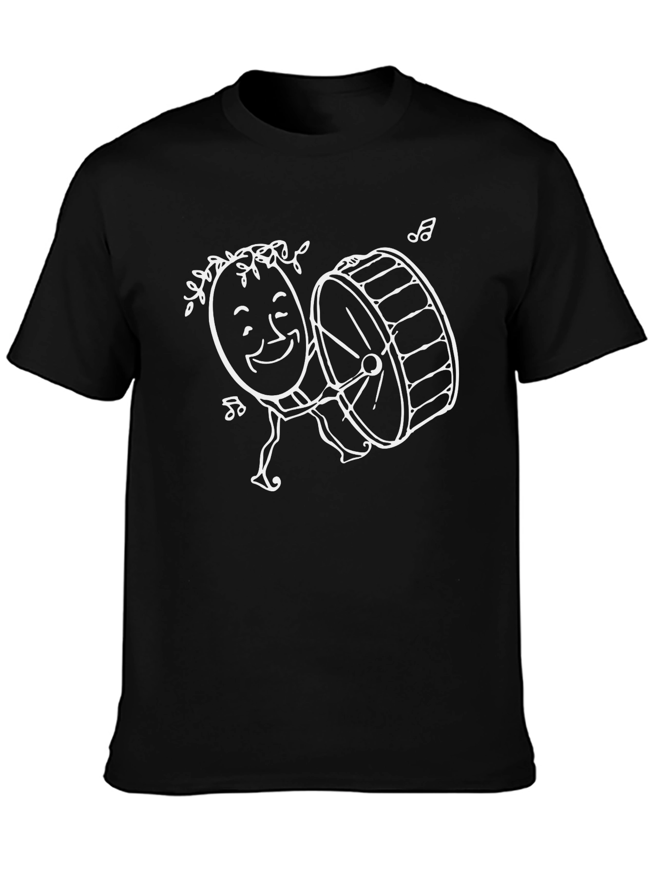 Music Lovers Black T-Shirt with Drummer Design