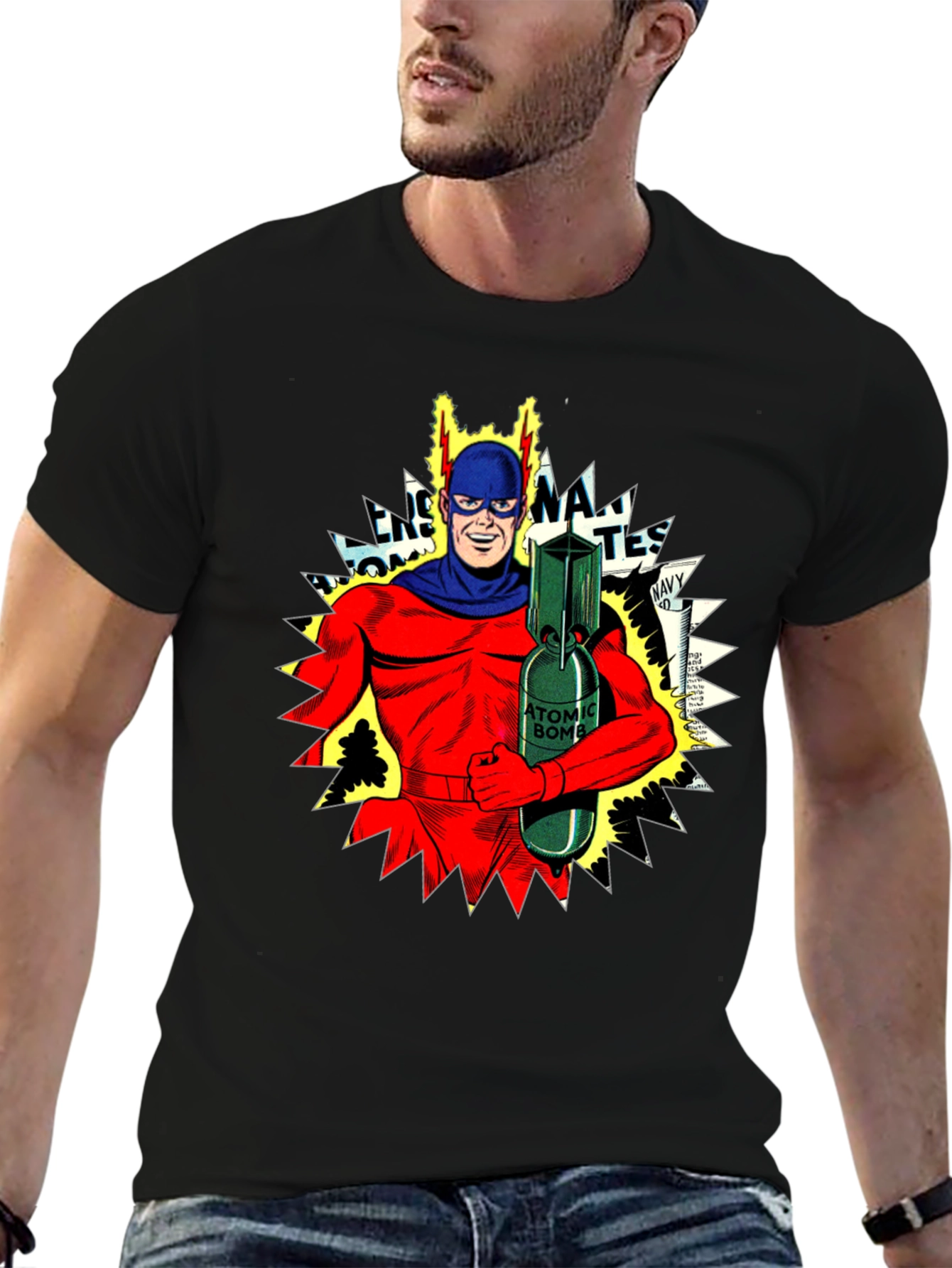 Atomic Bomb Superhero Graphic T-Shirt